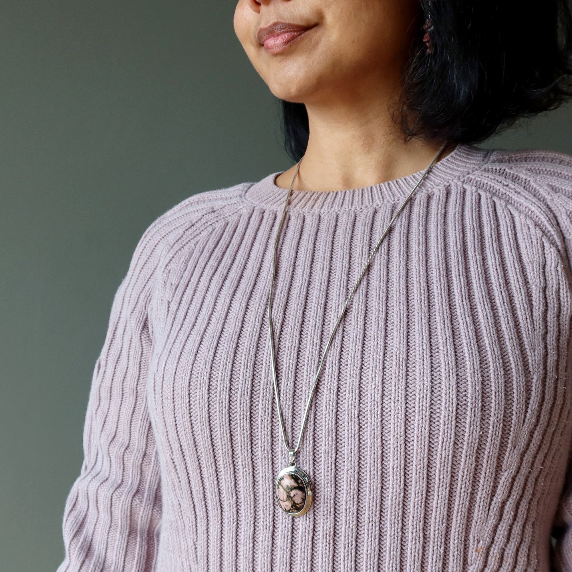 Rhodonite Necklace Self-Acceptance Pendant Brass