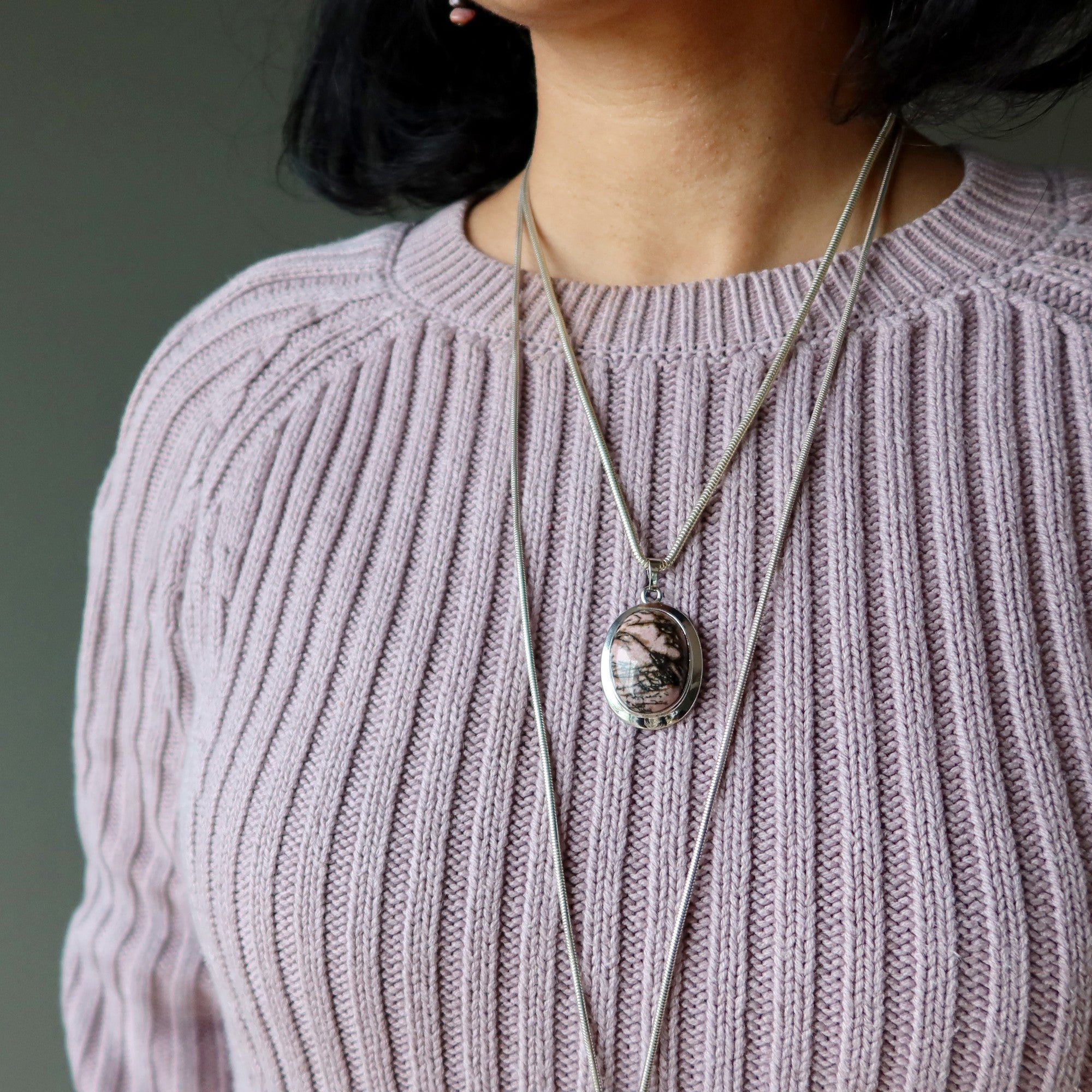 Rhodonite Necklace Self-Acceptance Pendant Brass