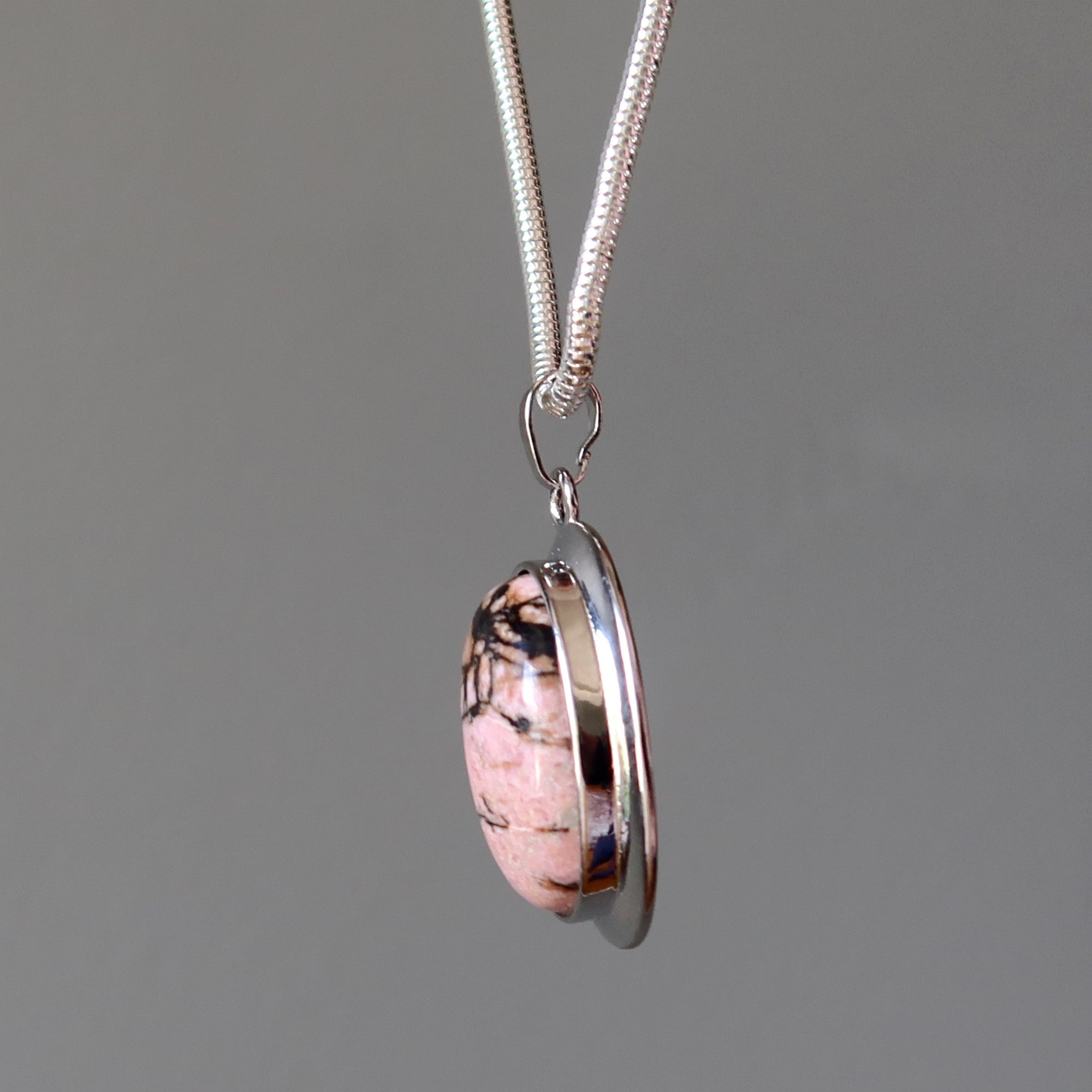 Rhodonite Necklace Self-Acceptance Pendant Brass