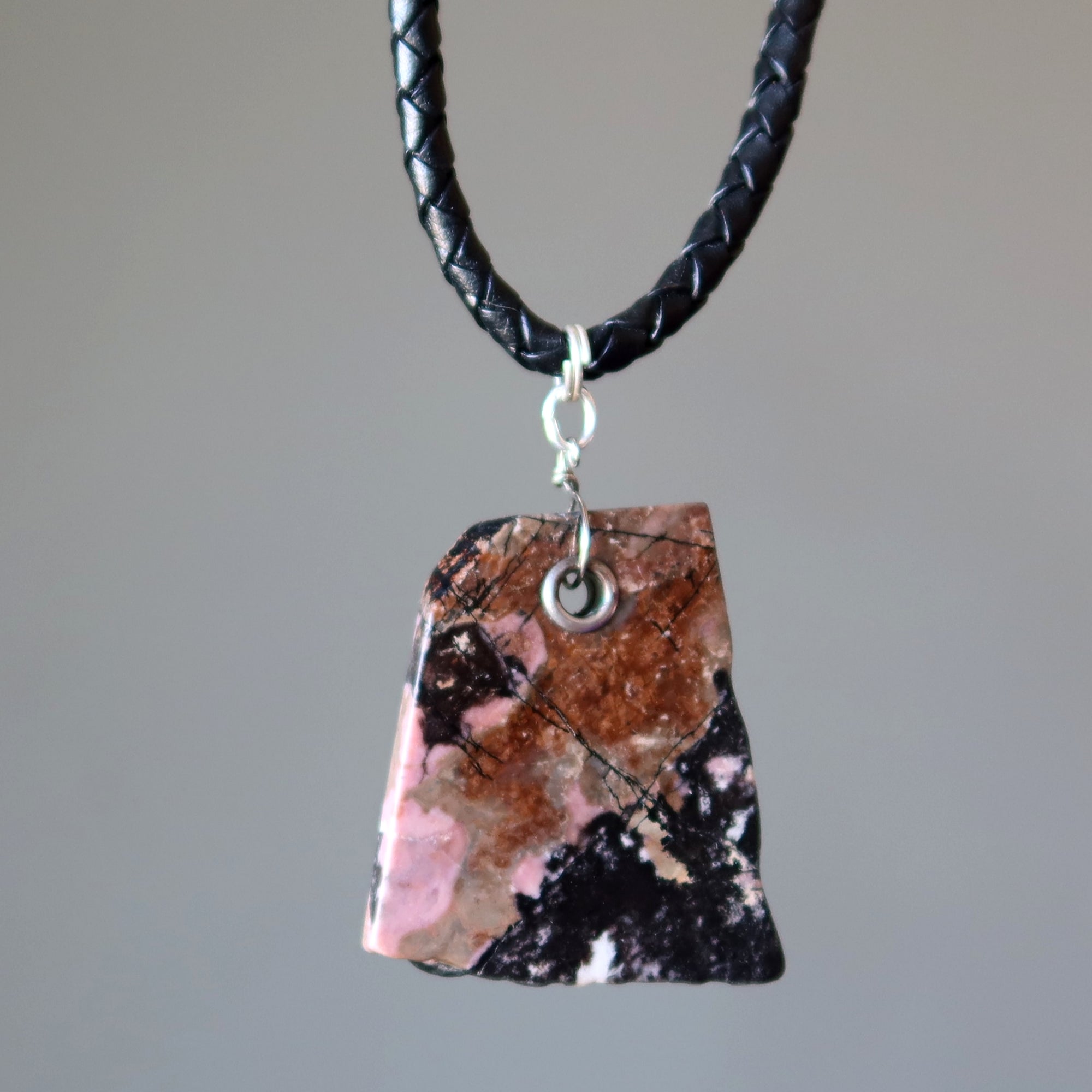 Rhodonite Necklace Declare my Confidence Pink Black Slab
