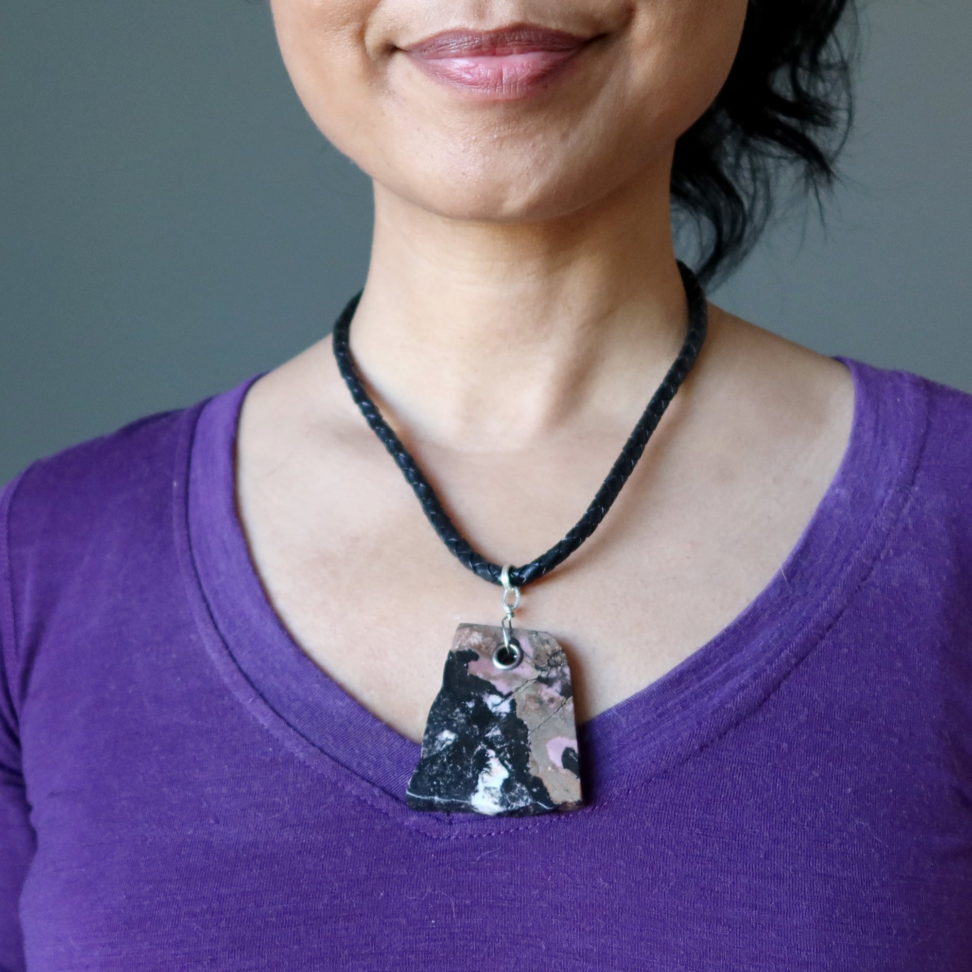 Rhodonite Necklace Declare my Confidence Pink Black Slab