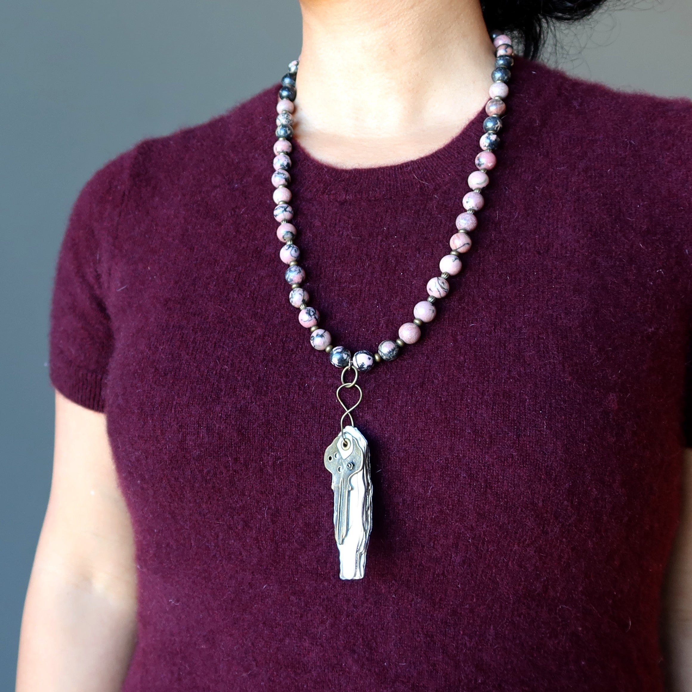 Rhodonite Necklace Literature Lover Key