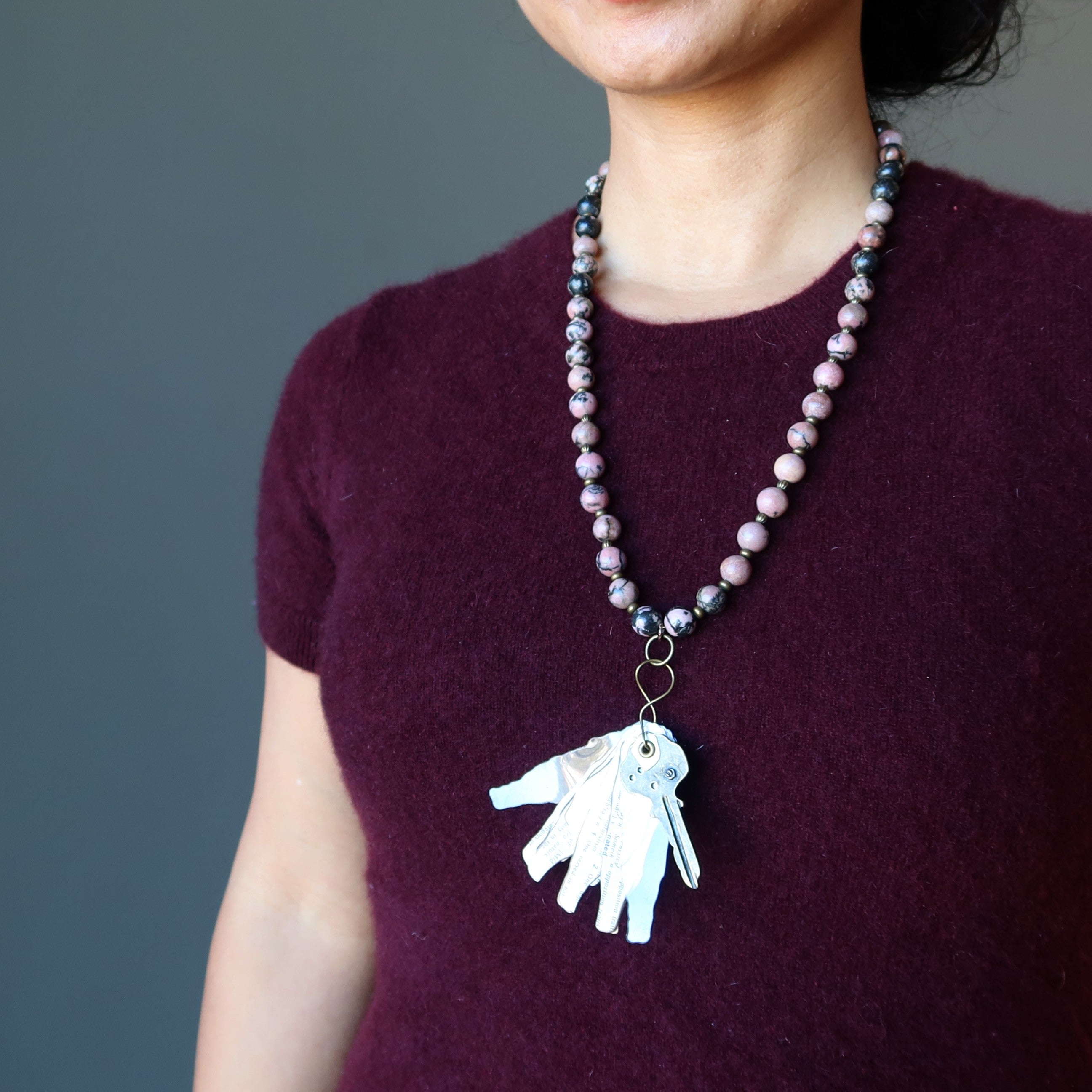Rhodonite Necklace Literature Lover Key