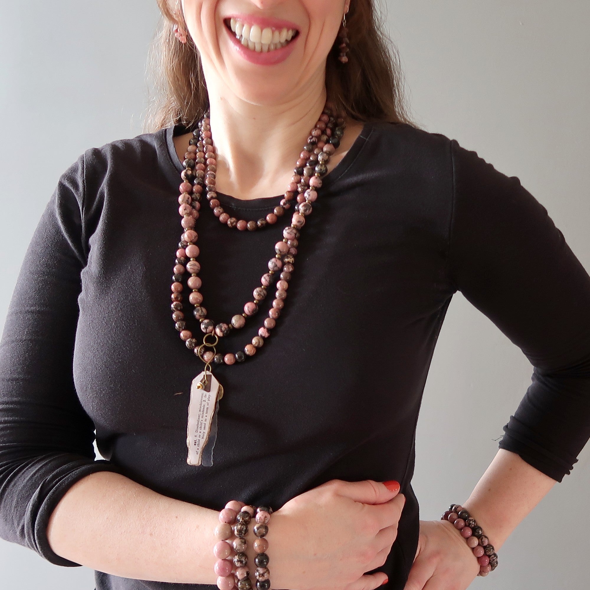 Rhodonite Necklace Literature Lover Key