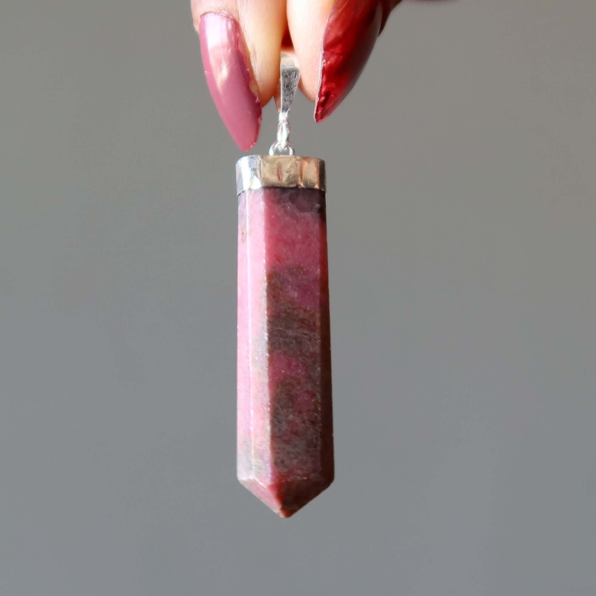Rhodonite Pendant Pink Point Love Stone Sterling Silver