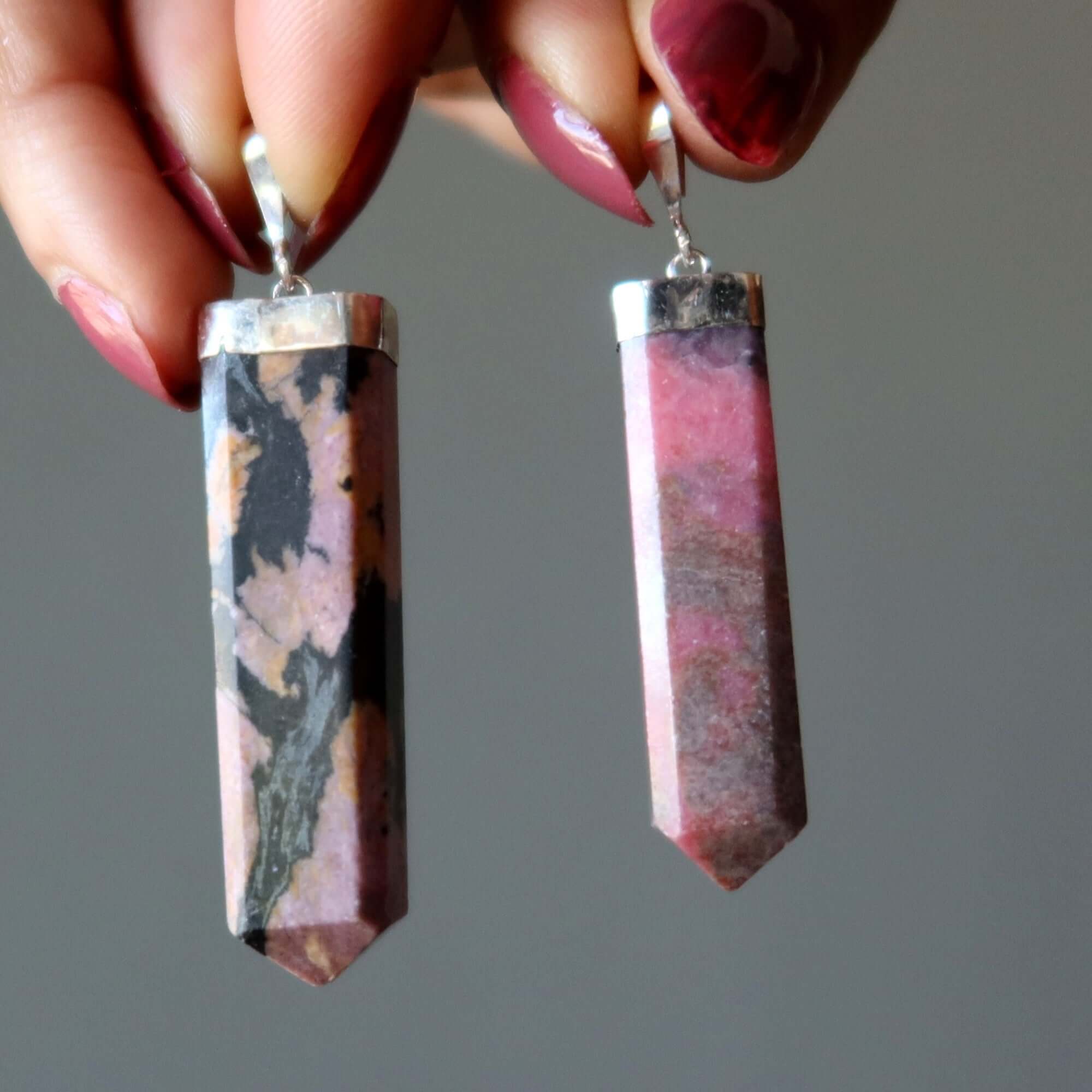Rhodonite Pendant Pink Point Love Stone Sterling Silver