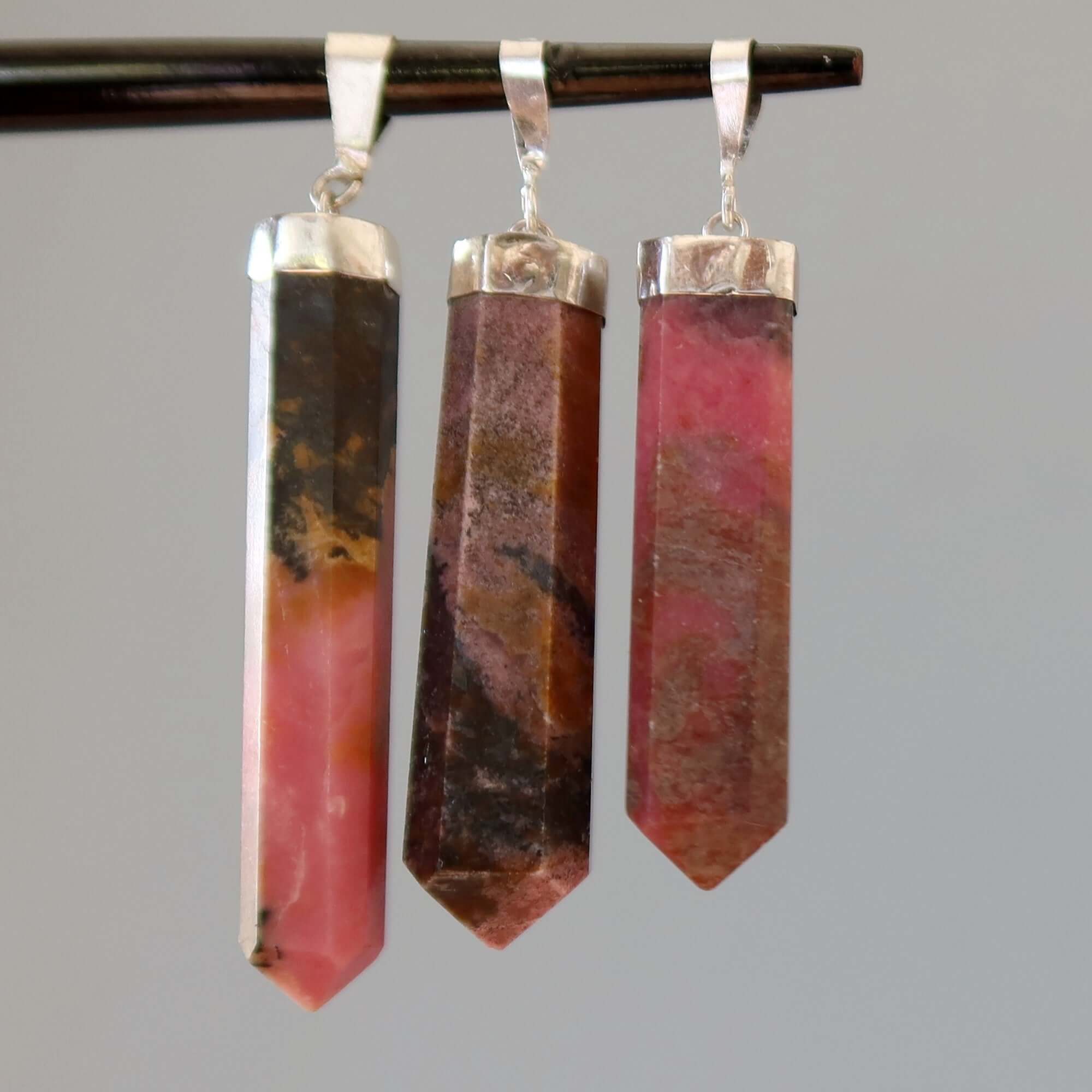Rhodonite Pendant Pink Point Love Stone Sterling Silver