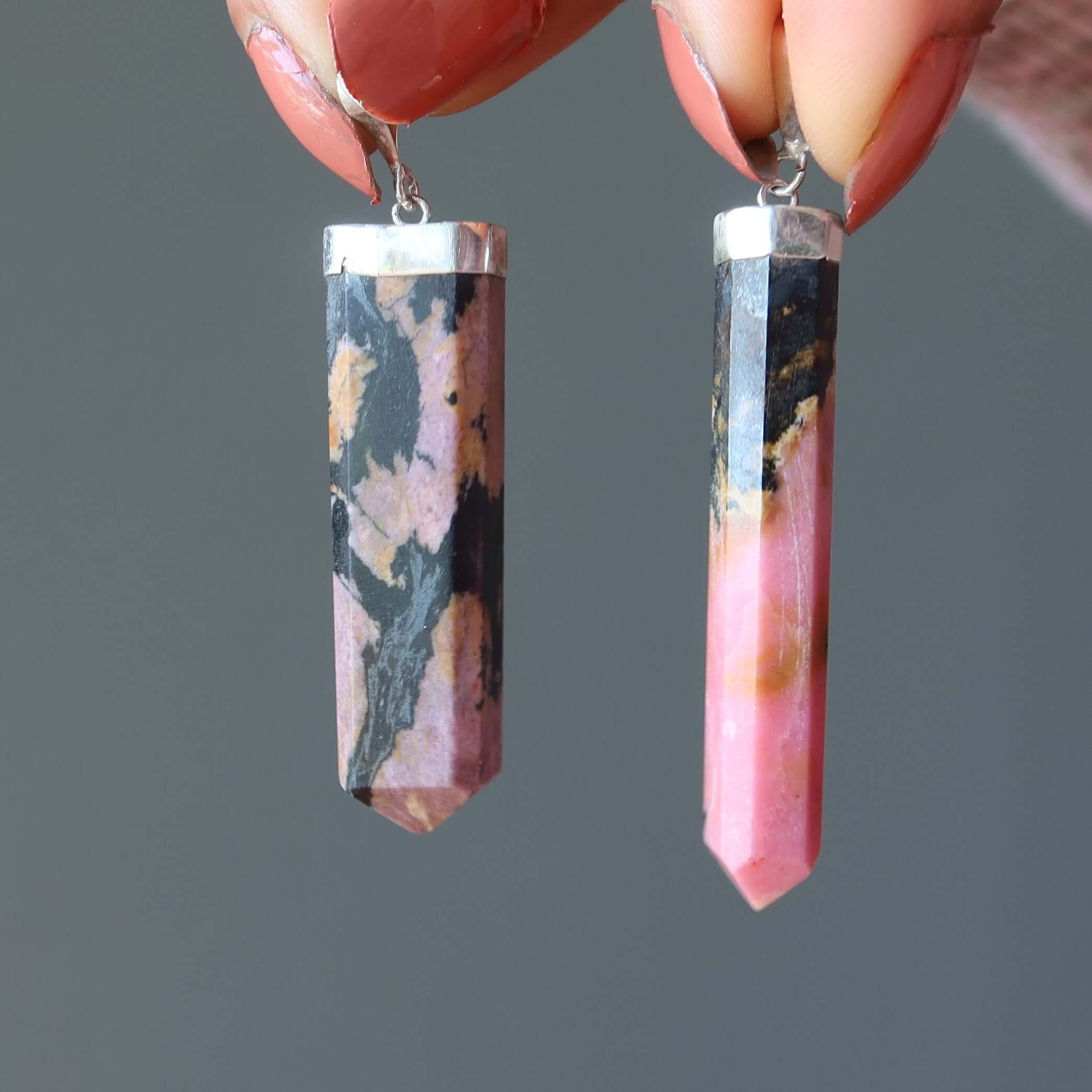 Rhodonite Pendant Pink Point Love Stone Sterling Silver