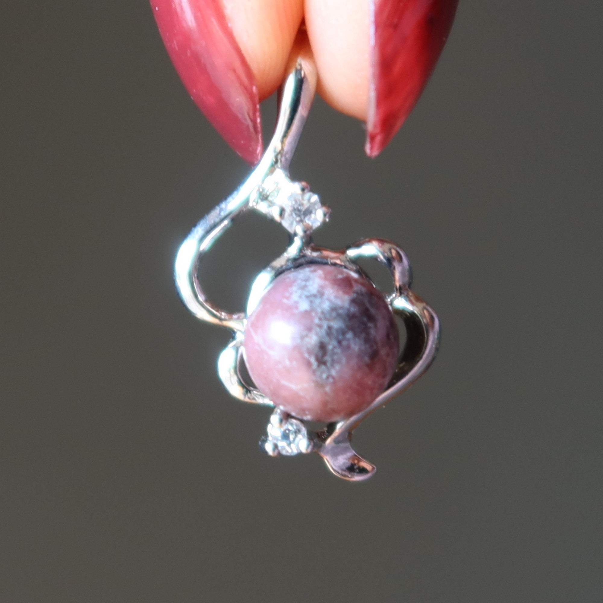 Rhodonite Pendant Pink Crystal Cutie Charm Silver