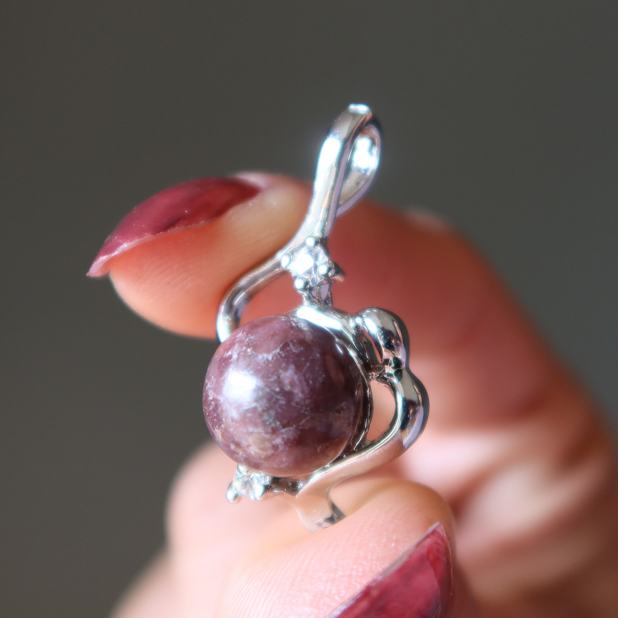 Rhodonite Pendant Pink Crystal Cutie Charm Silver