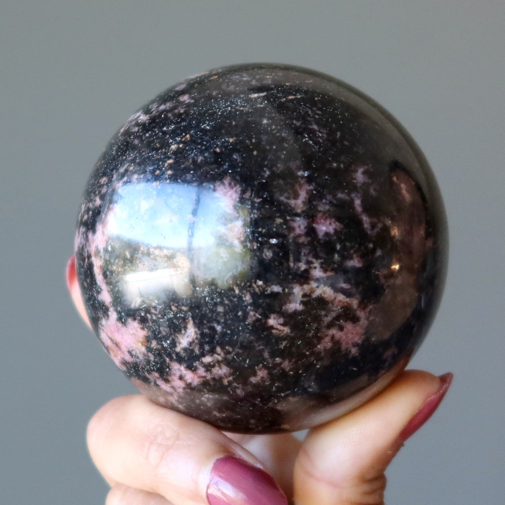 Rhodonite Sphere Venus Mercury Eclipse Crystal Ball