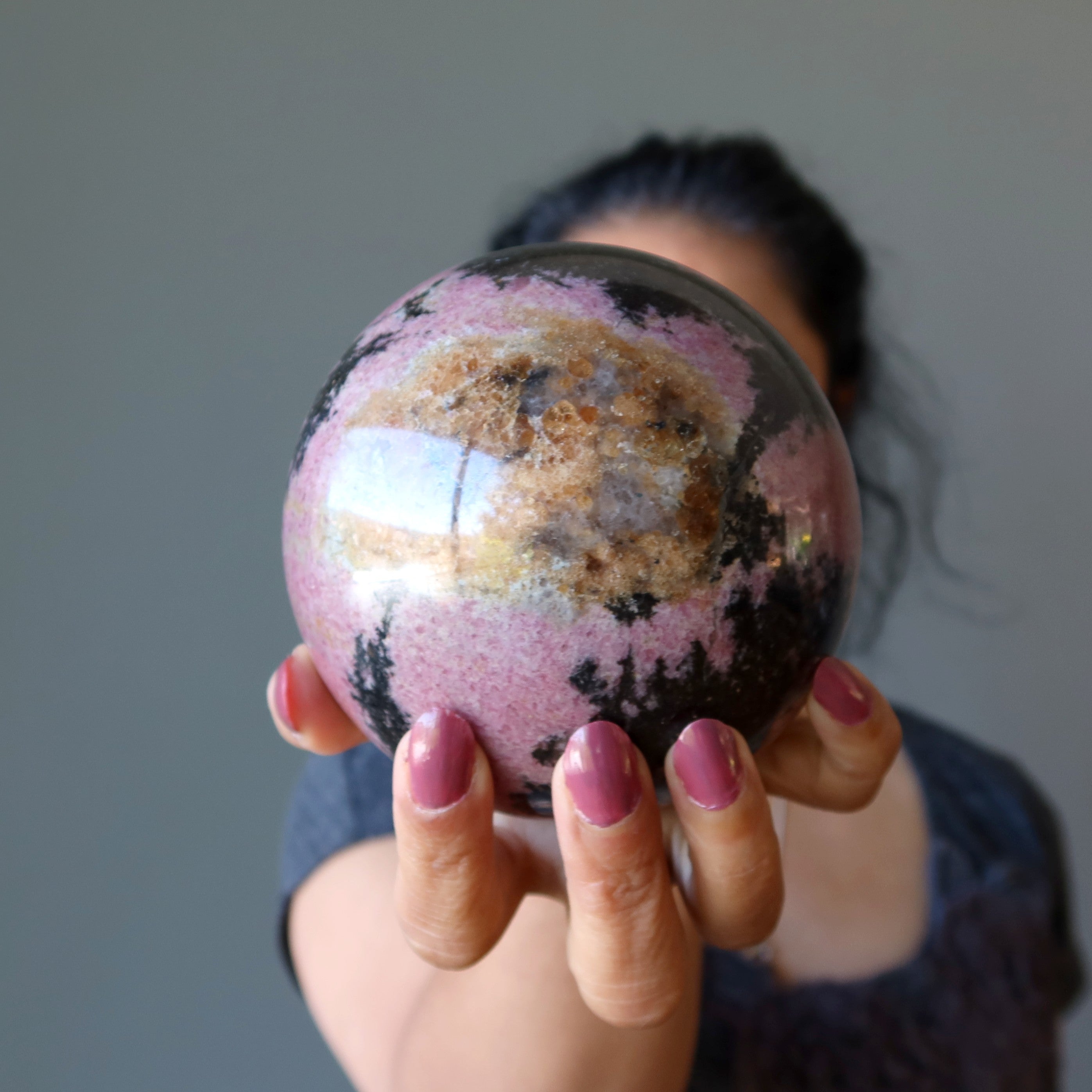 Rhodonite Sphere Venus Mercury Eclipse Crystal Ball