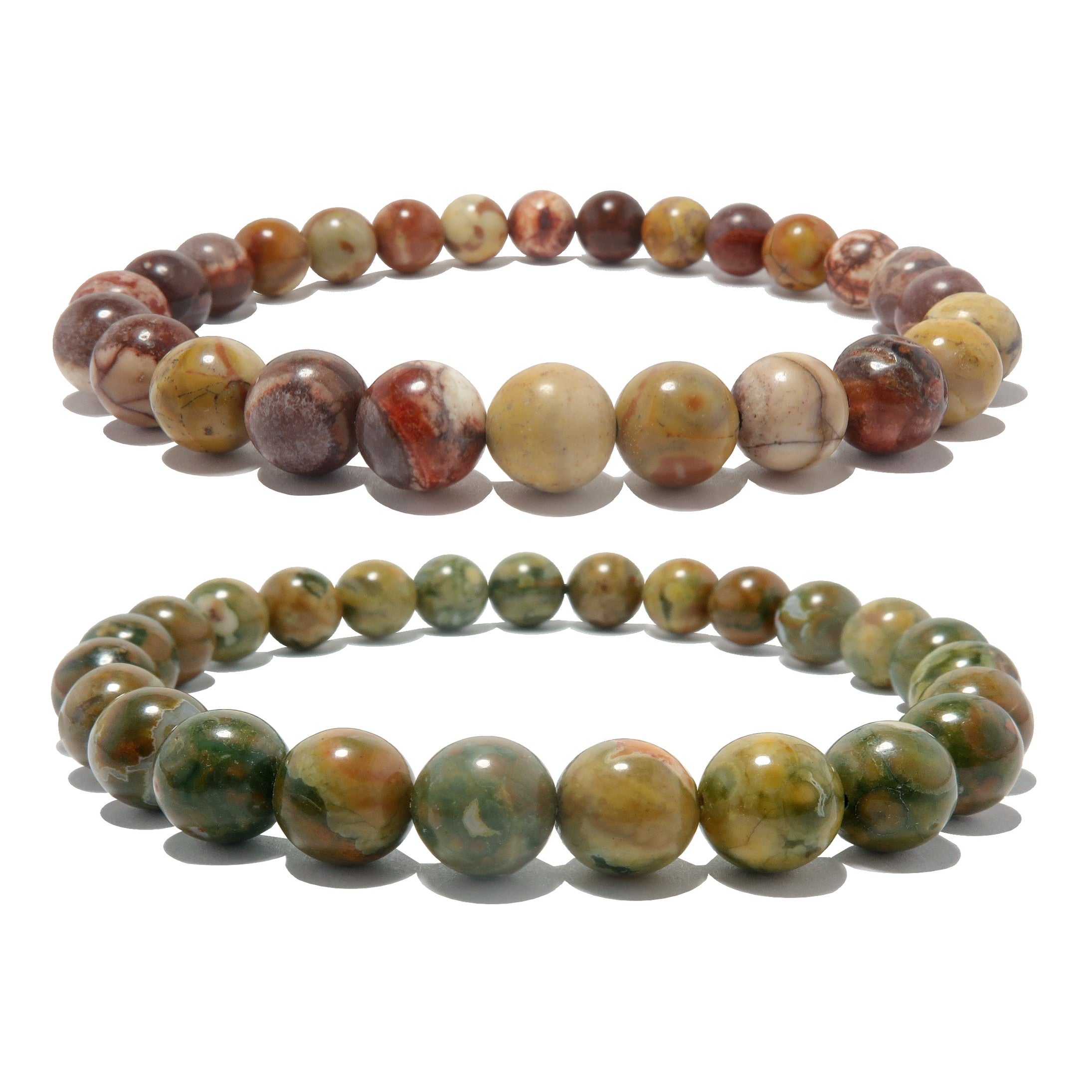 Ensemble de bracelets en rhyolite Œil d'oiseau rouge et Forêt tropicale verte