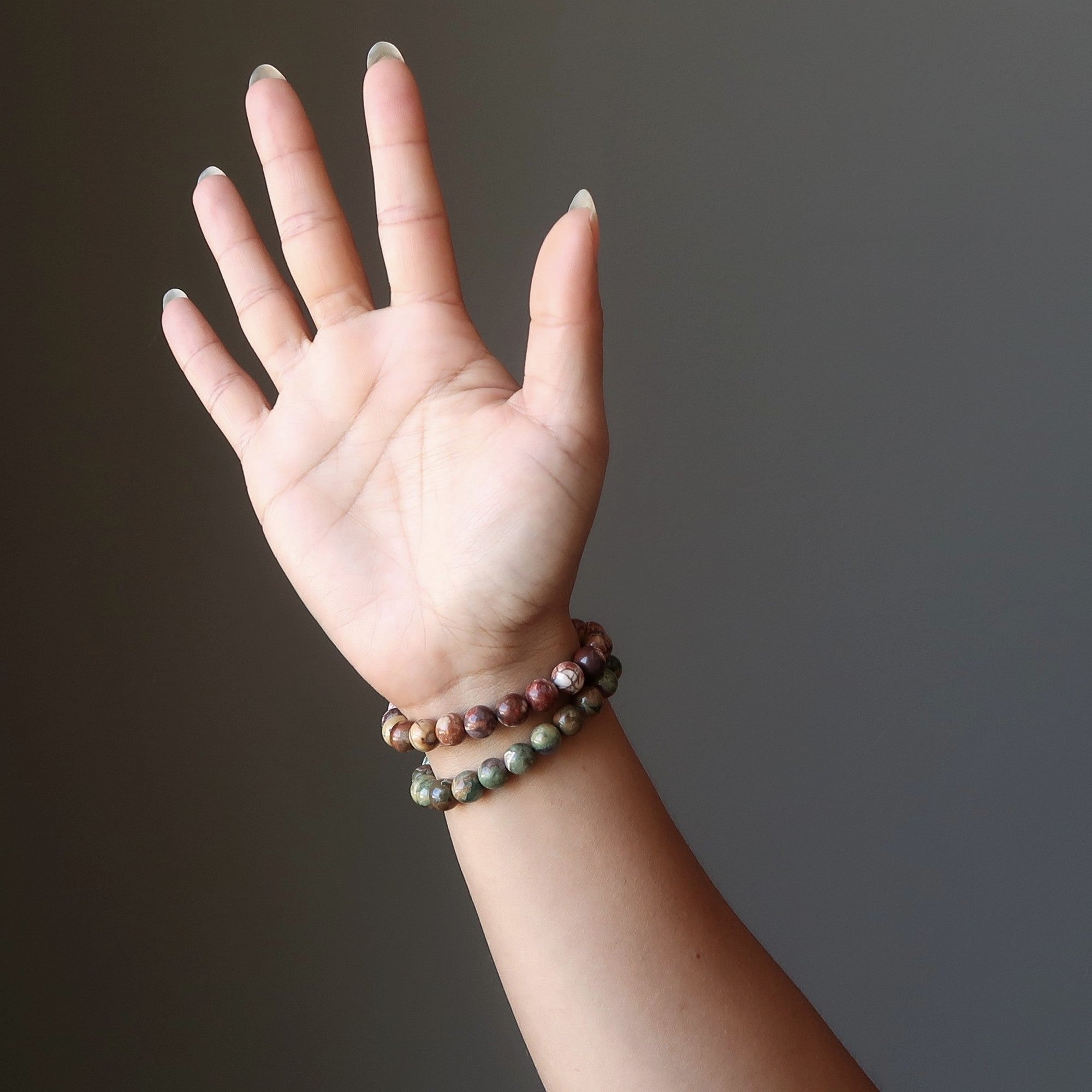 Ensemble de bracelets en rhyolite Œil d'oiseau rouge et Forêt tropicale verte