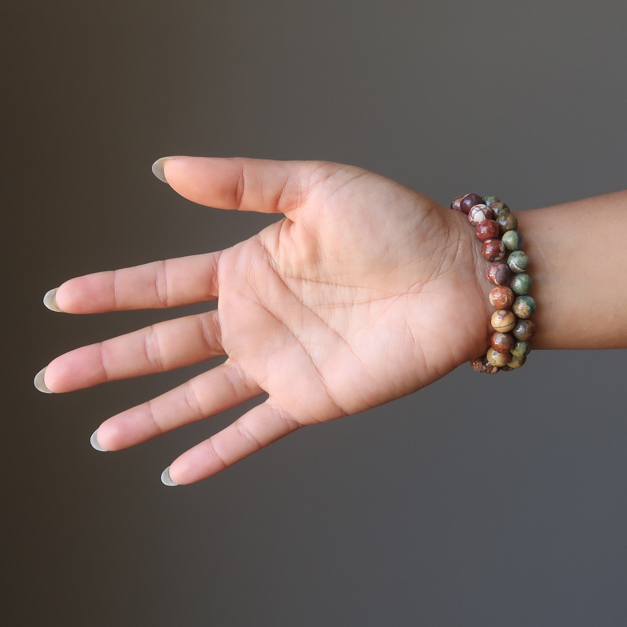 Ensemble de bracelets en rhyolite Œil d'oiseau rouge et Forêt tropicale verte