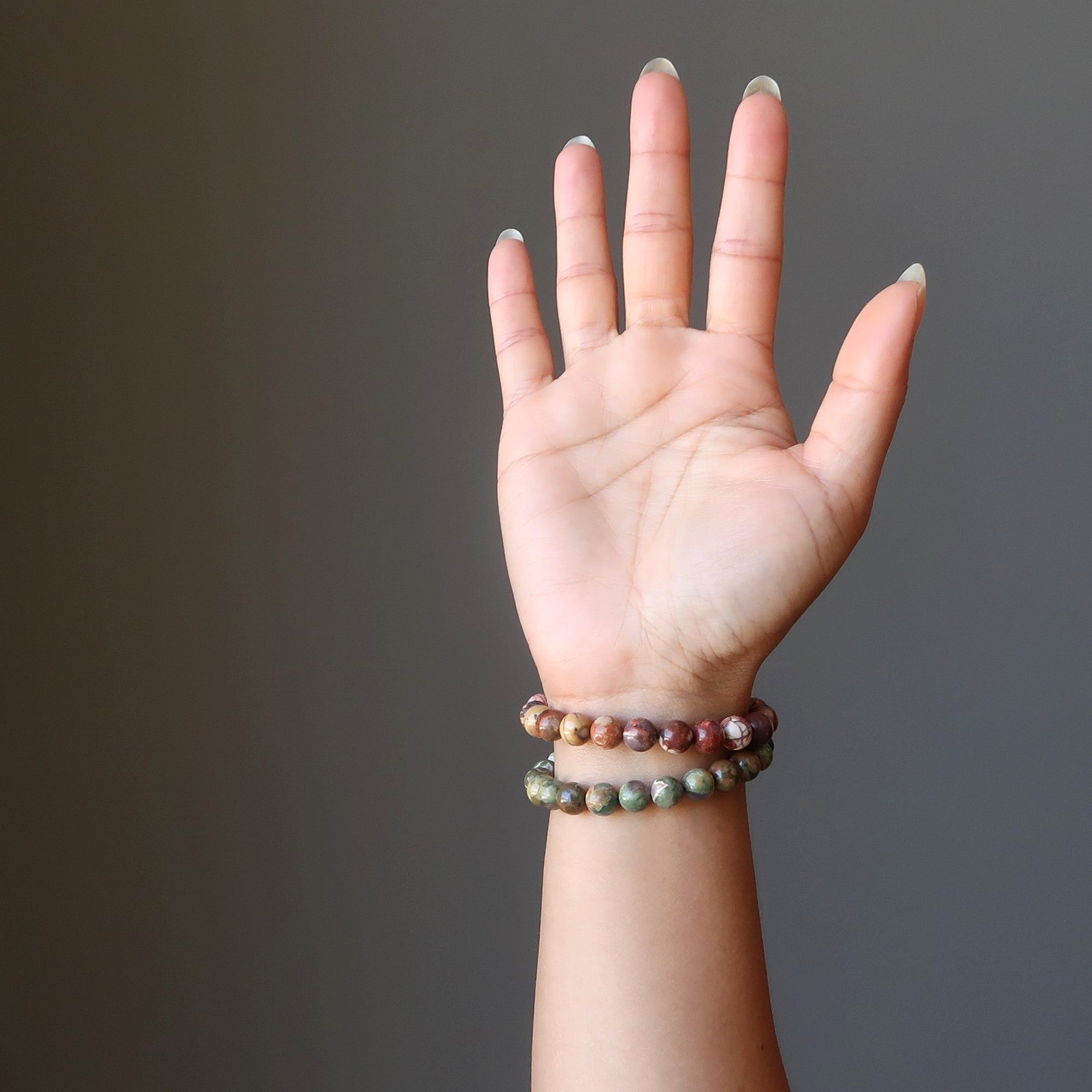 Ensemble de bracelets en rhyolite Œil d'oiseau rouge et Forêt tropicale verte