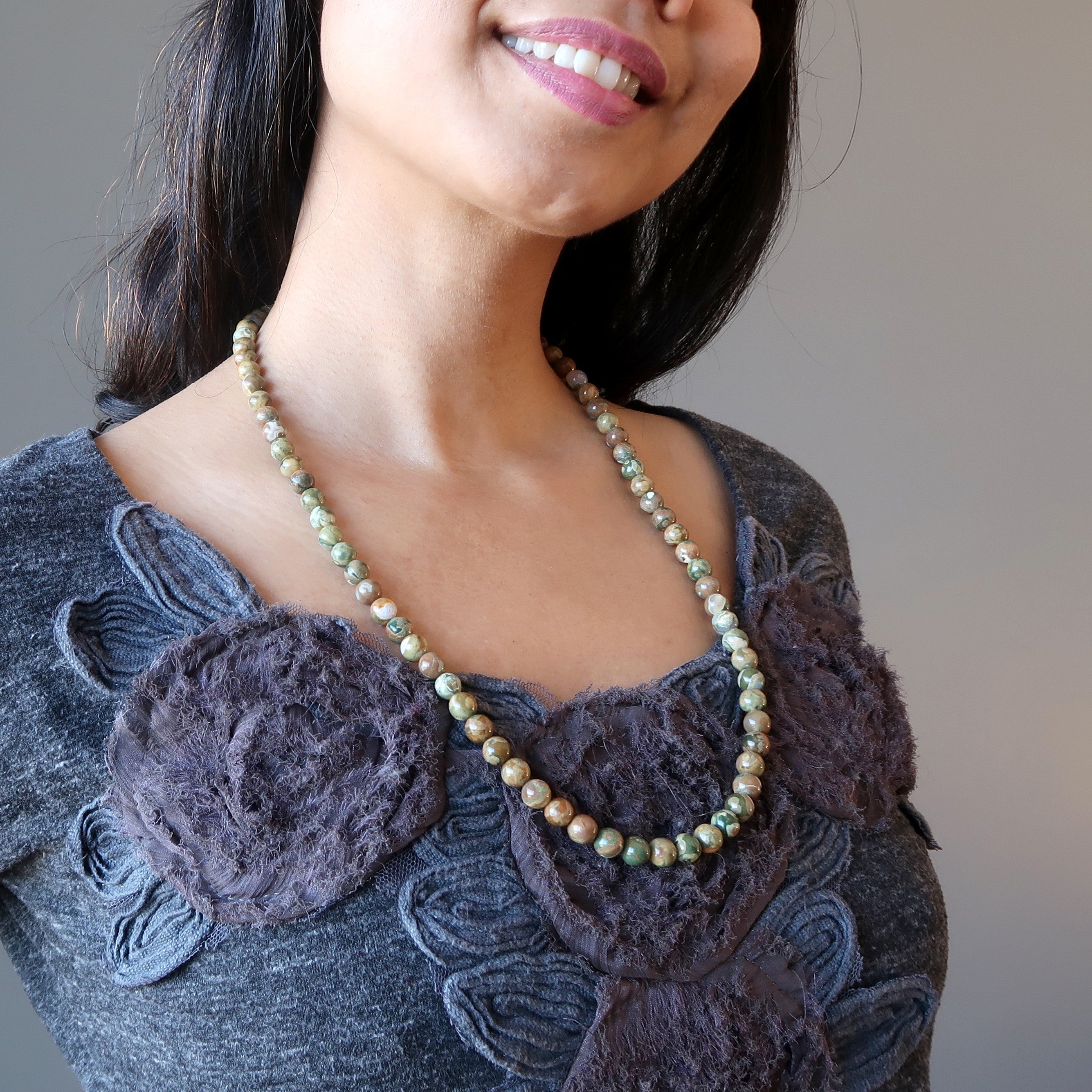 Rhyolite Necklace Tropical Rainforest Green Beaded