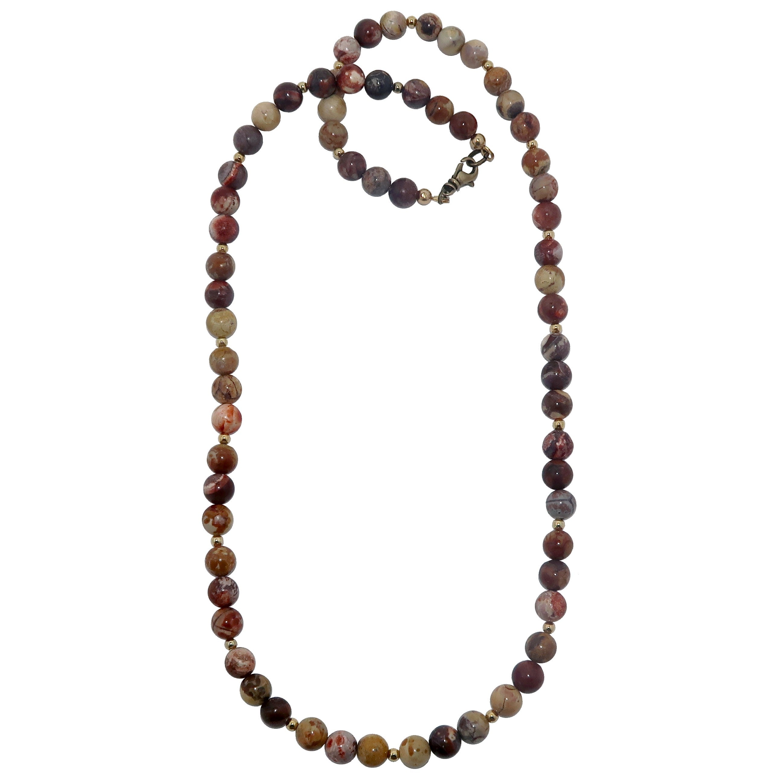 Collier en rhyolite, pierres inspirantes œil d'oiseau rouge