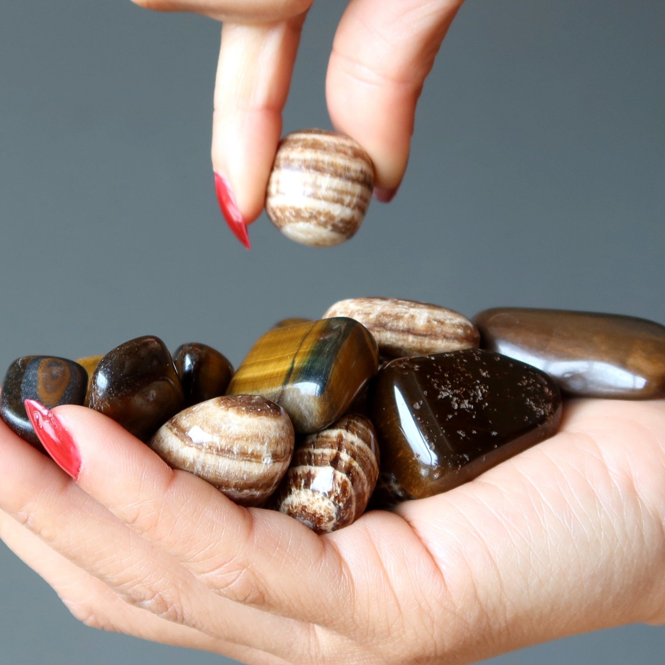 Tumbled Stone Set Root Chakra Tigers Eye Aragonite