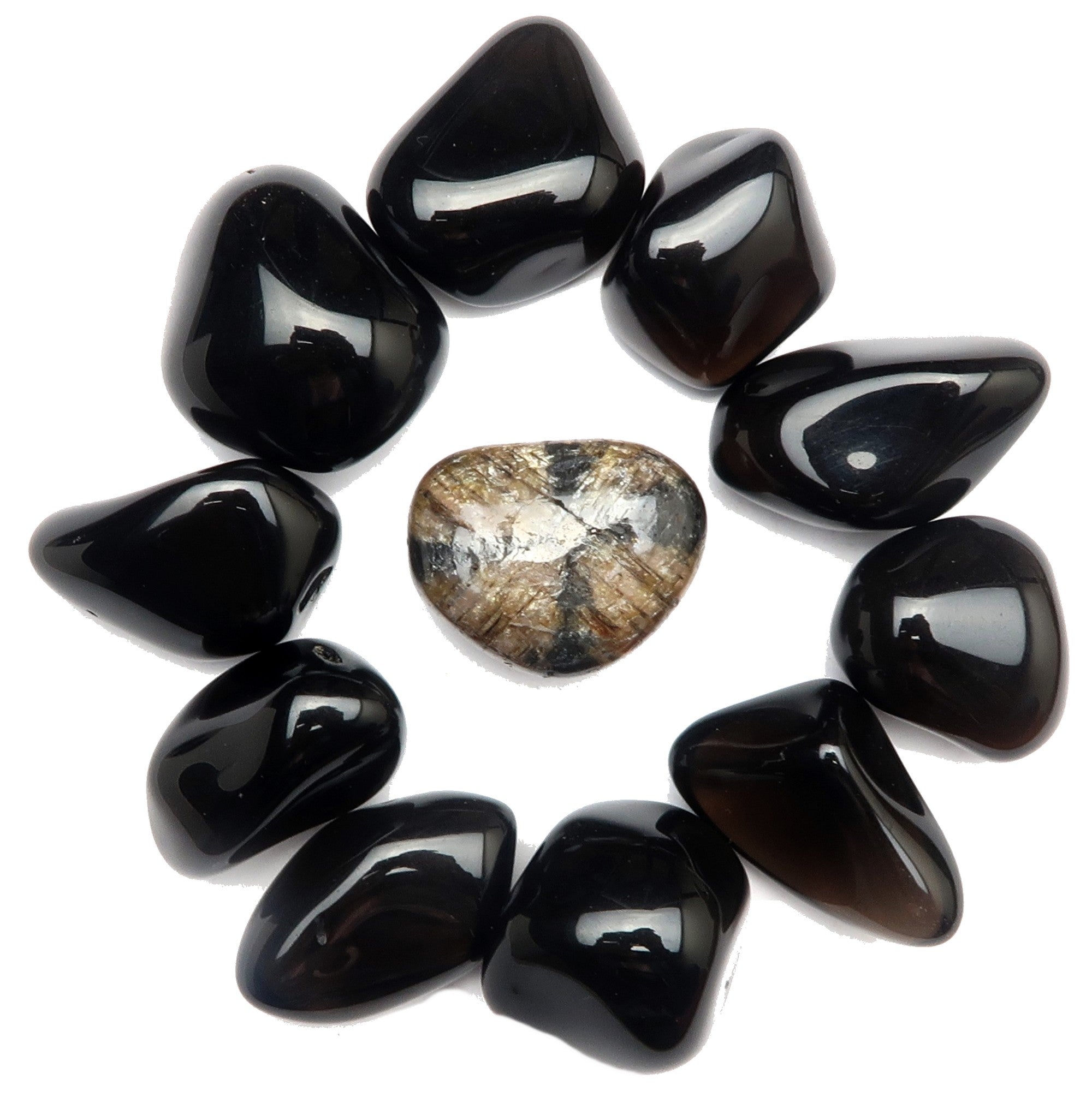 Tumbled Stone Set Root Chakra Black Obsidian Chiastolite