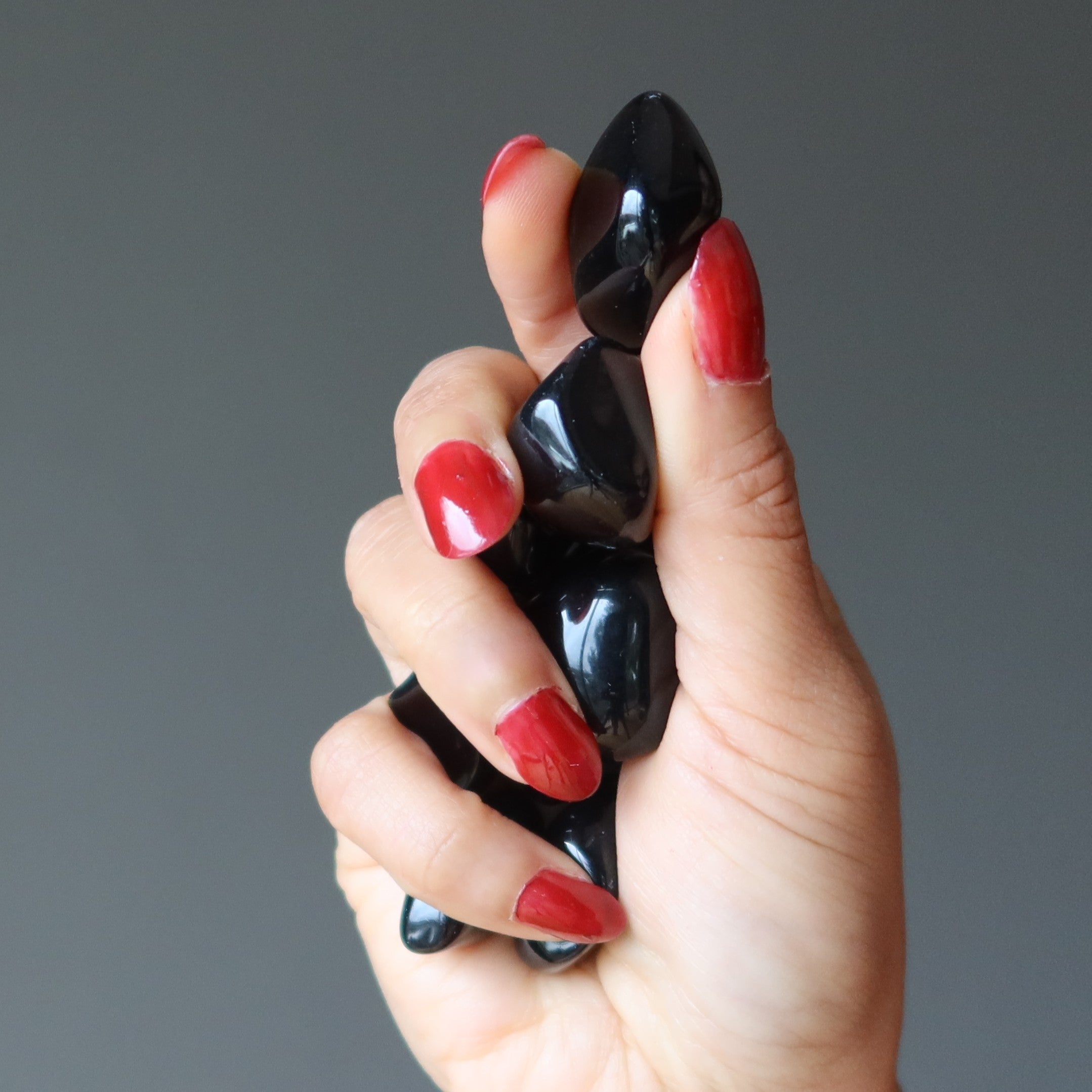 Tumbled Stone Set Root Chakra Black Obsidian Chiastolite