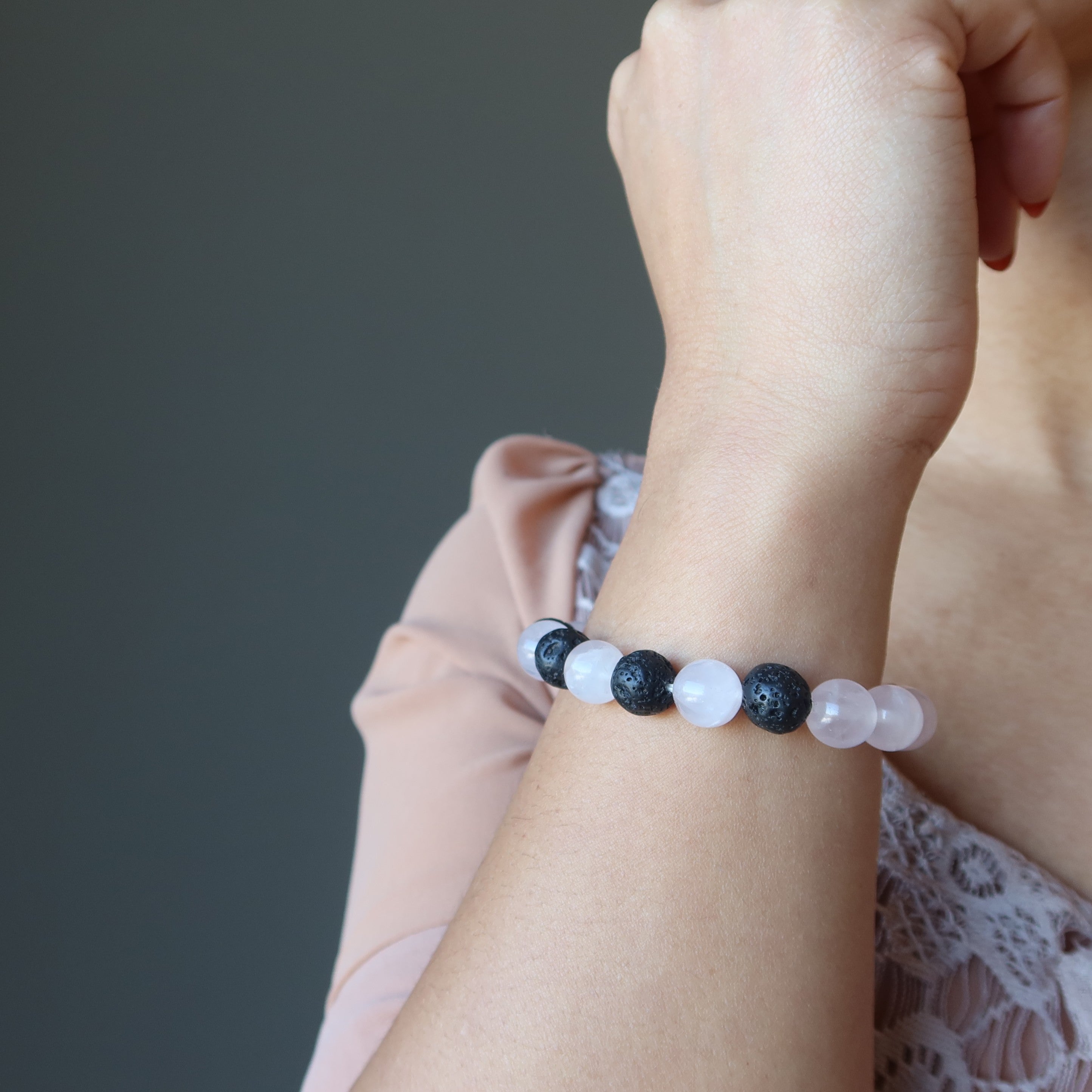 Rose Quartz Bracelet Black Lava Eruption of Love