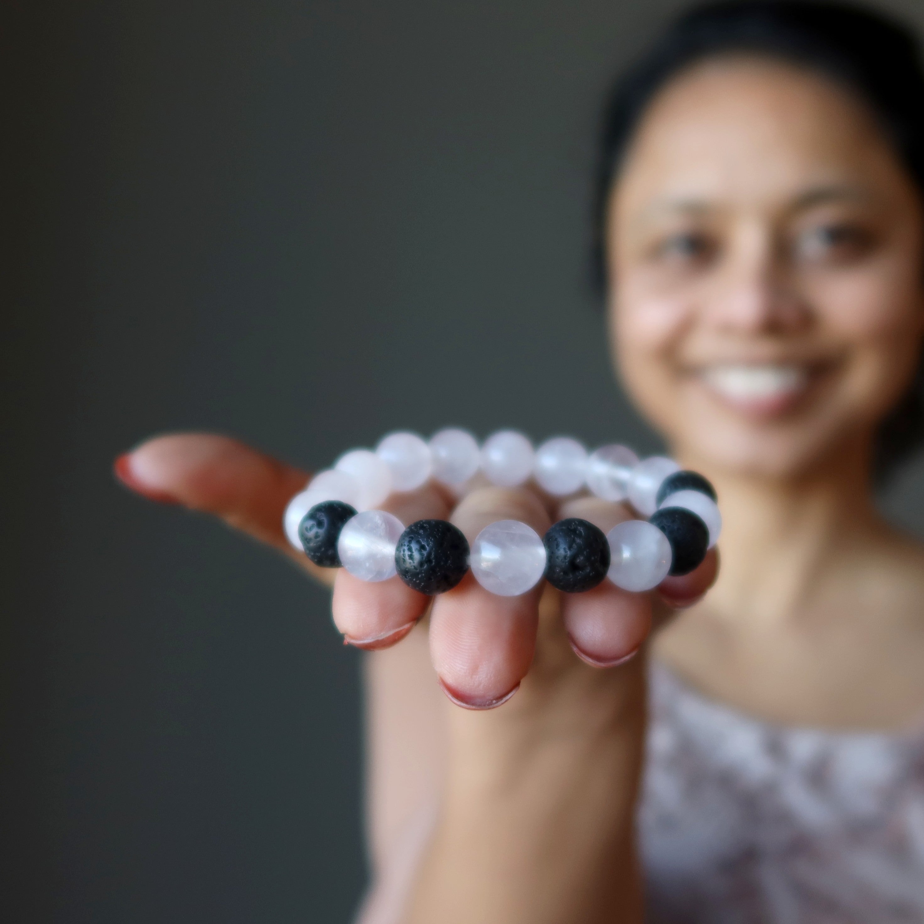 Rose Quartz Bracelet Black Lava Eruption of Love
