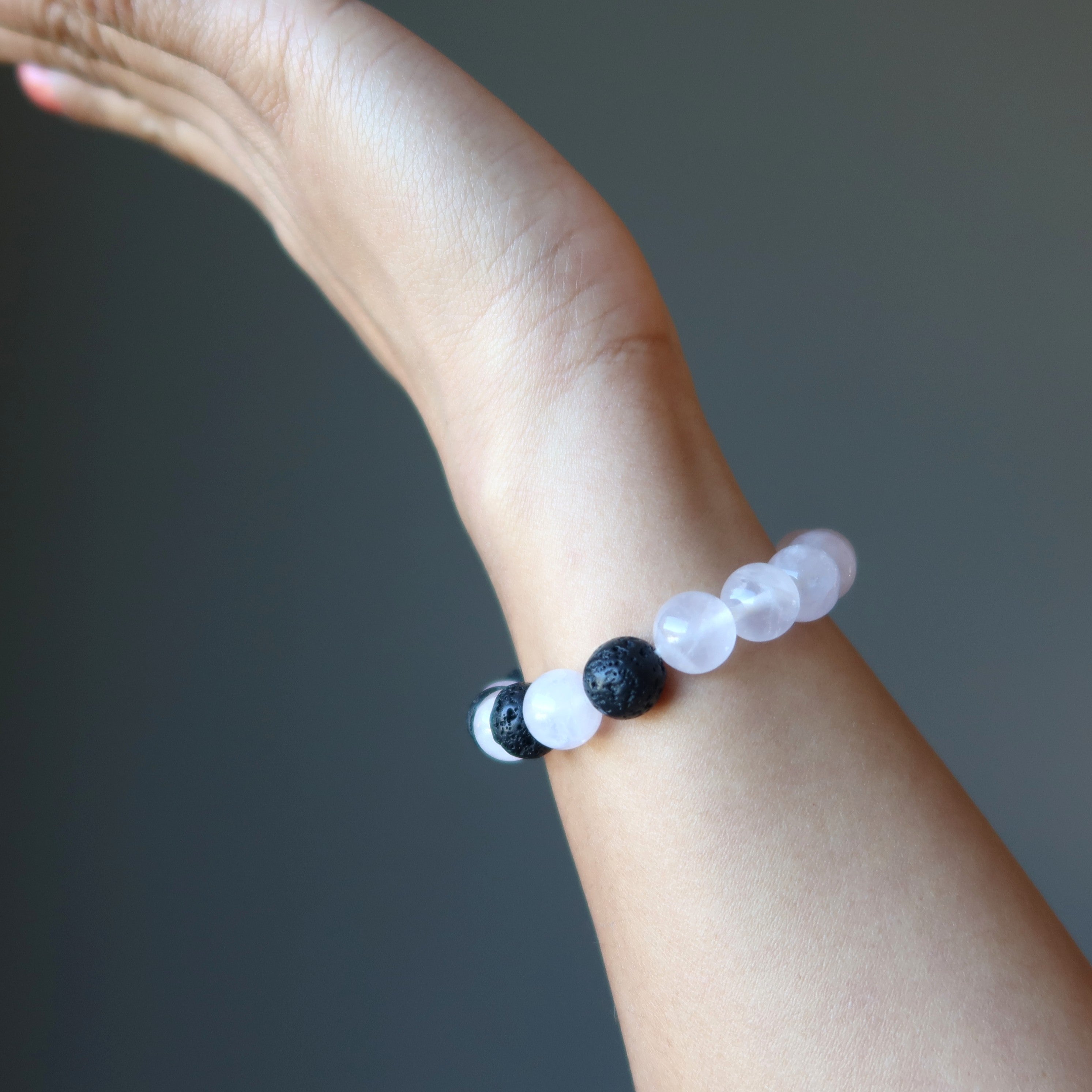 Rose Quartz Bracelet Black Lava Eruption of Love