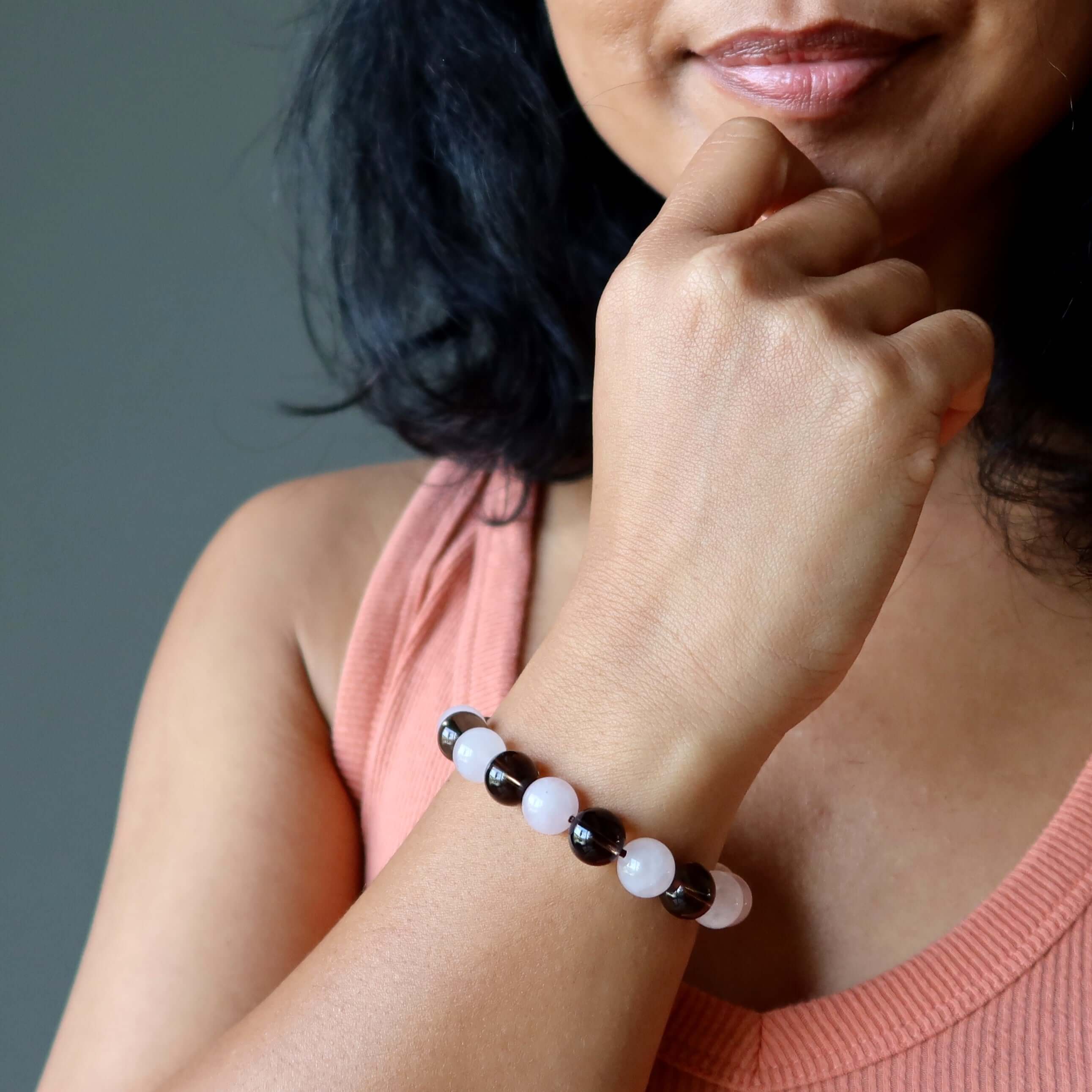 Rose Quartz Bracelet Smoky Hot Love Protector