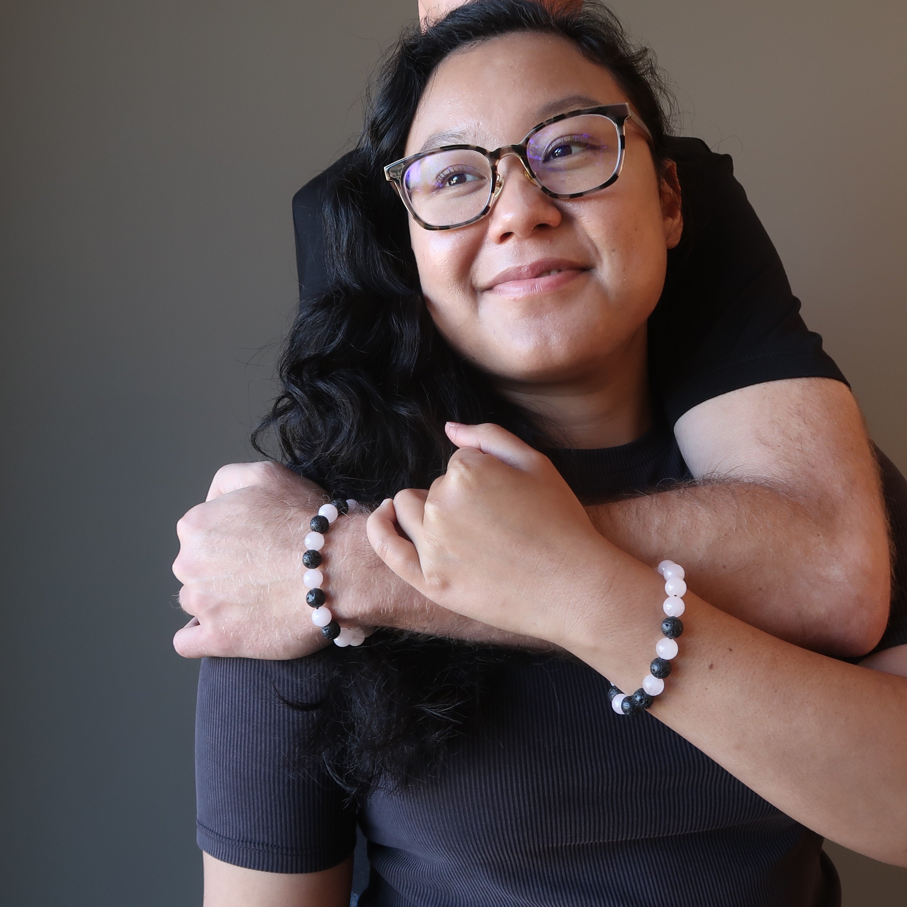 Rose Quartz Bracelet Black Lava Eruption of Love