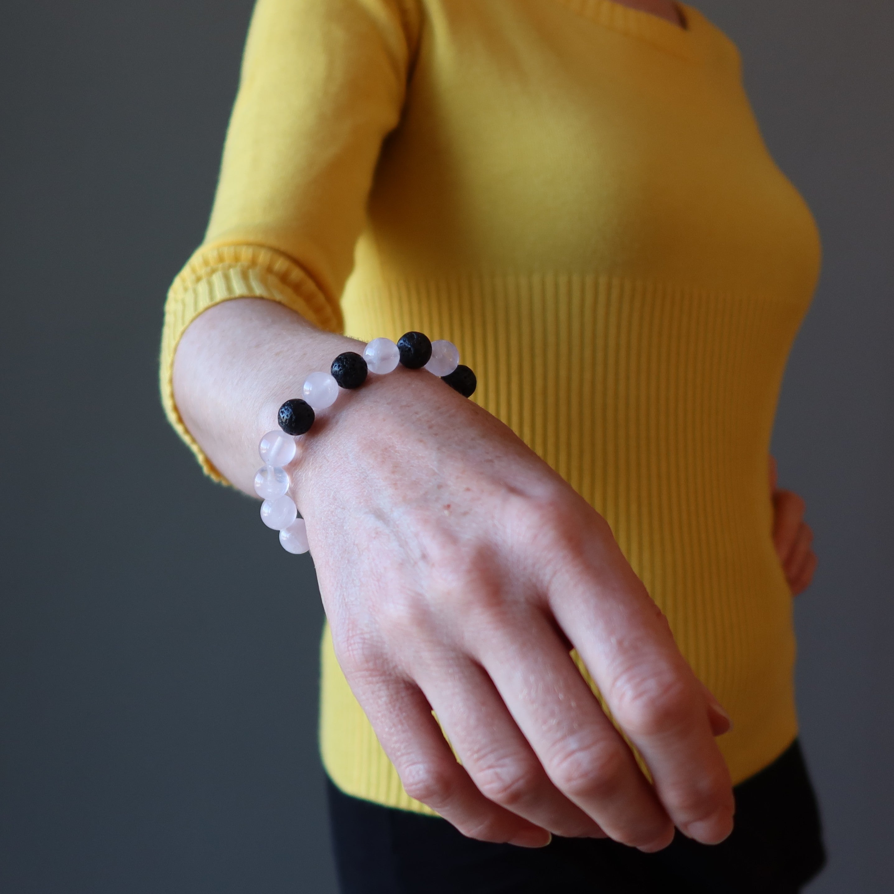 Rose Quartz Bracelet Black Lava Eruption of Love