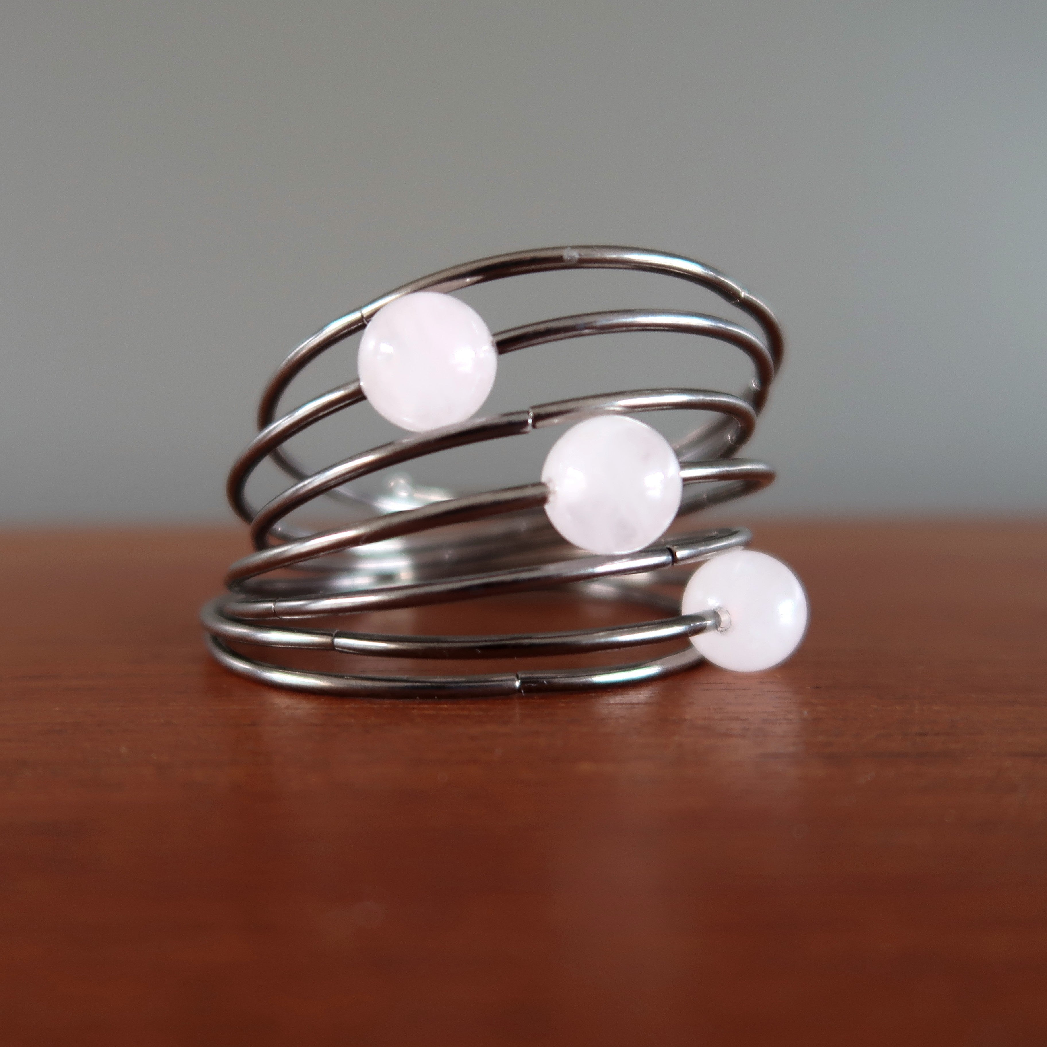 Rose Quartz Bracelet Love Whirl Memory Wire Coil