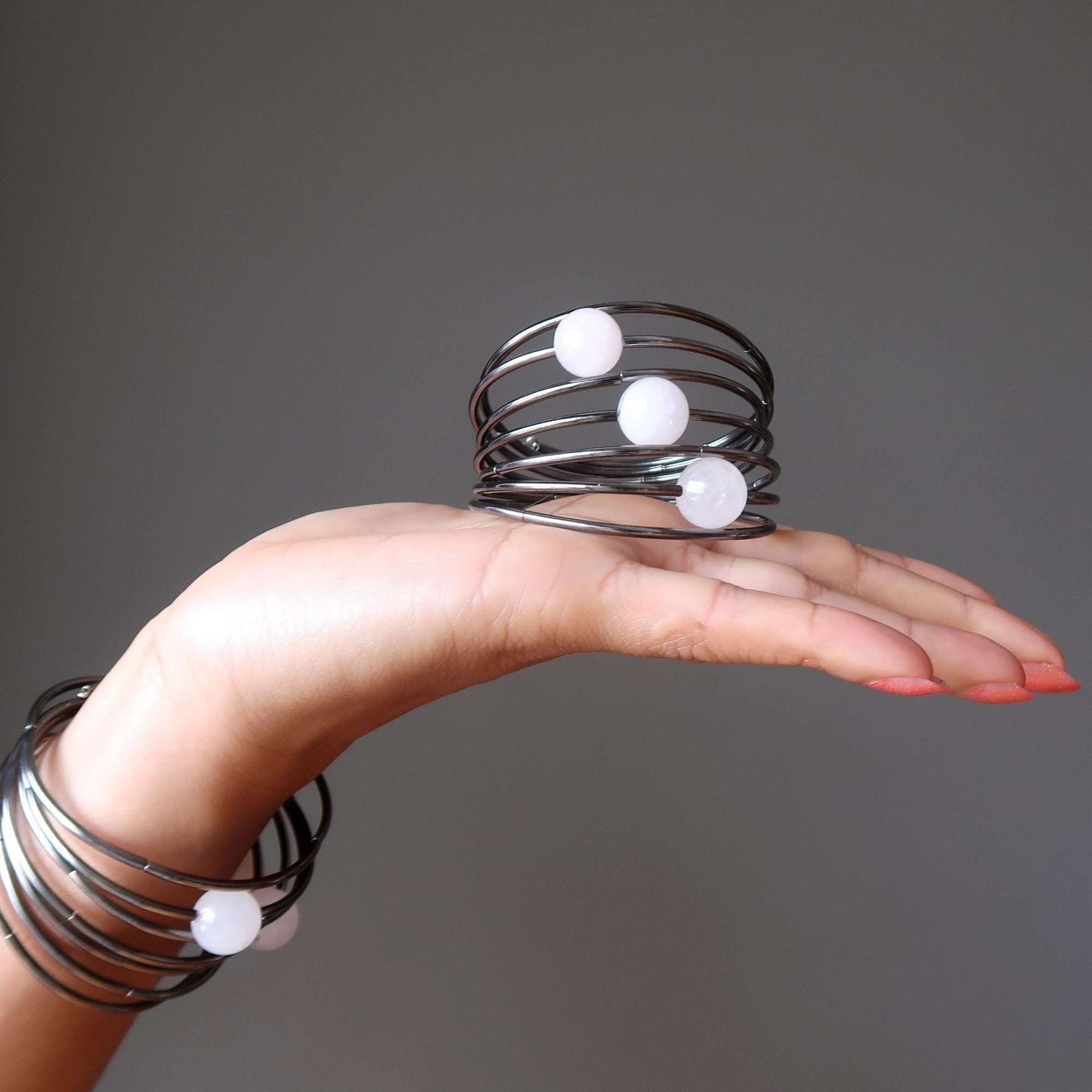 Rose Quartz Bracelet Love Whirl Memory Wire Coil