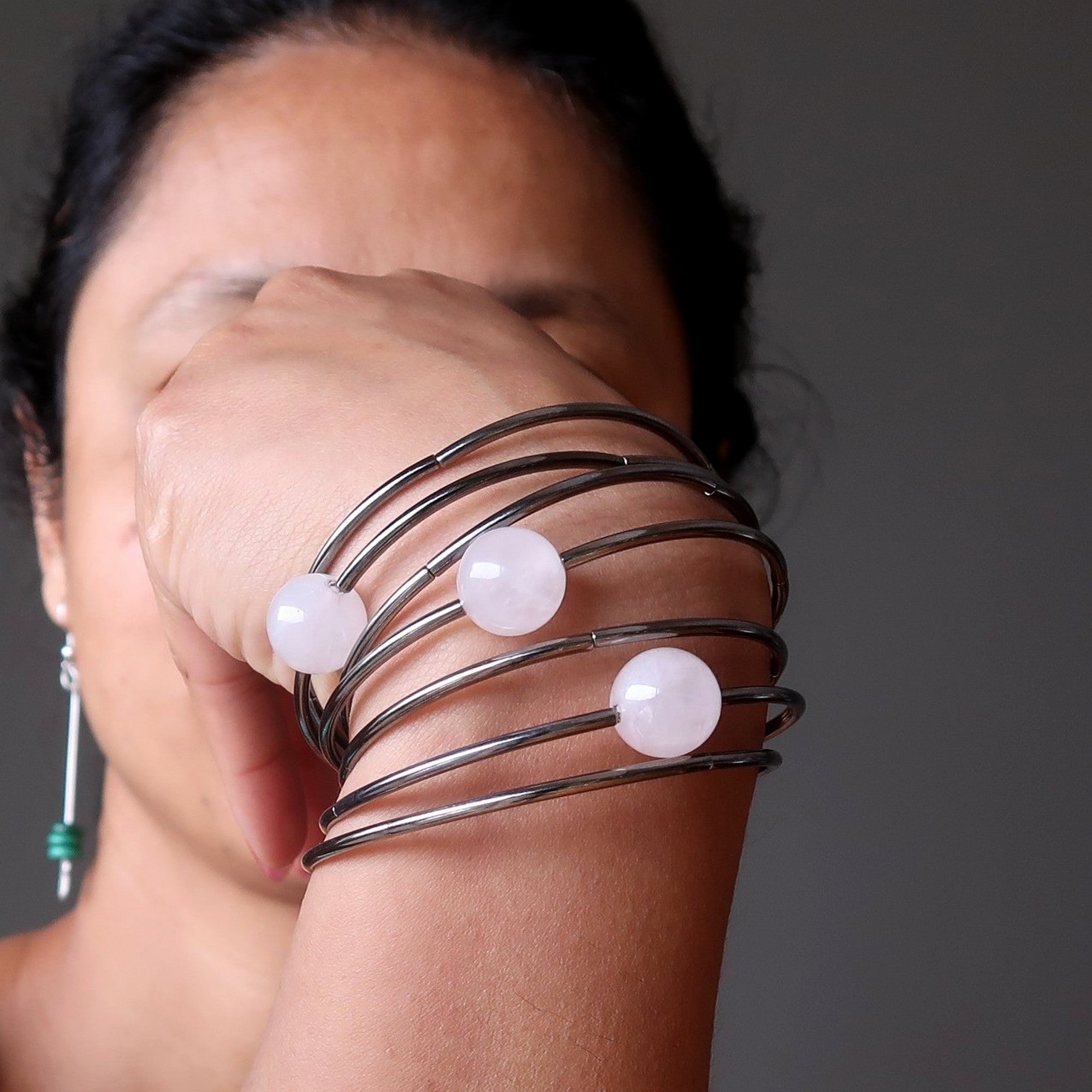 Rose Quartz Bracelet Love Whirl Memory Wire Coil