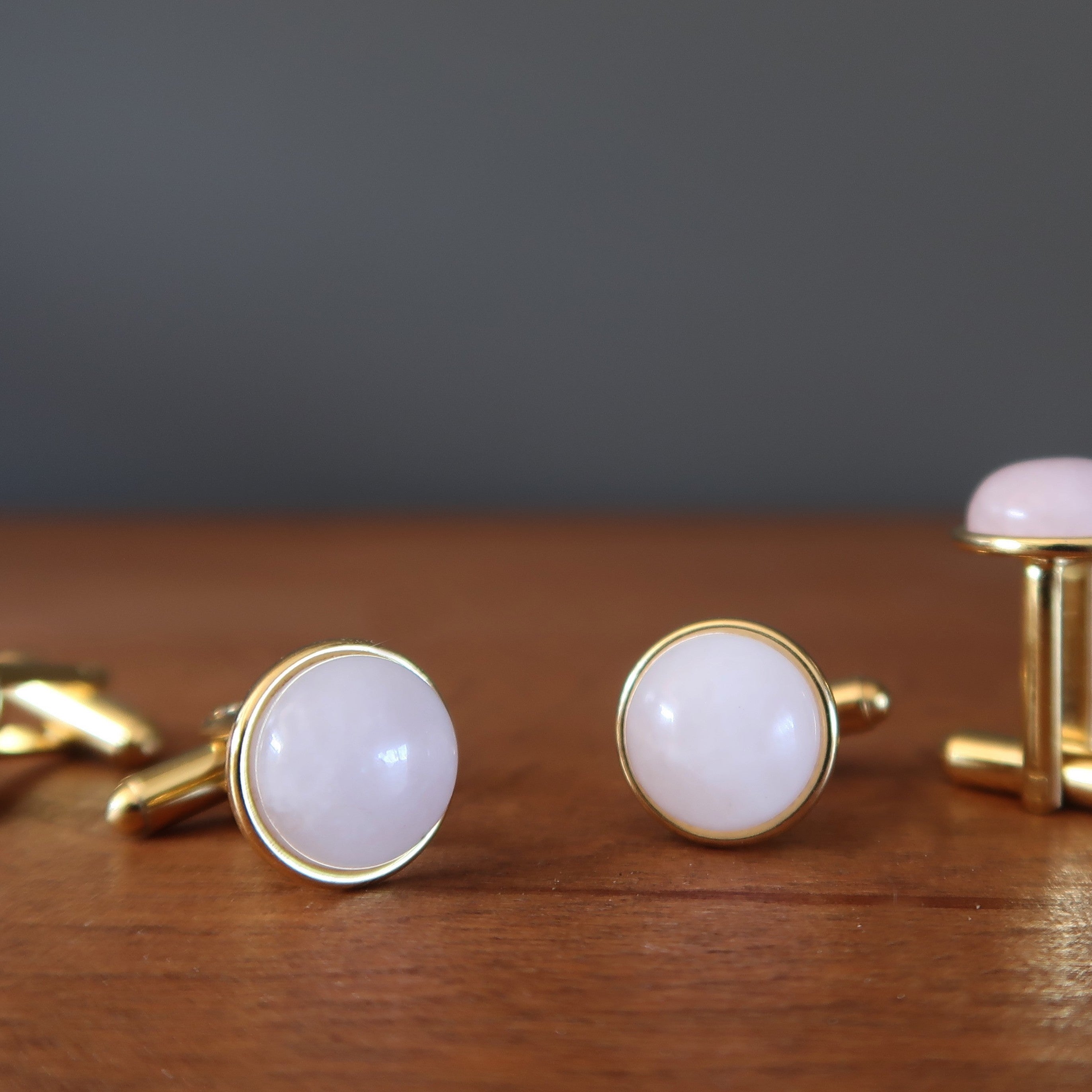 Rose Quartz Cufflinks Pink Romance Gold