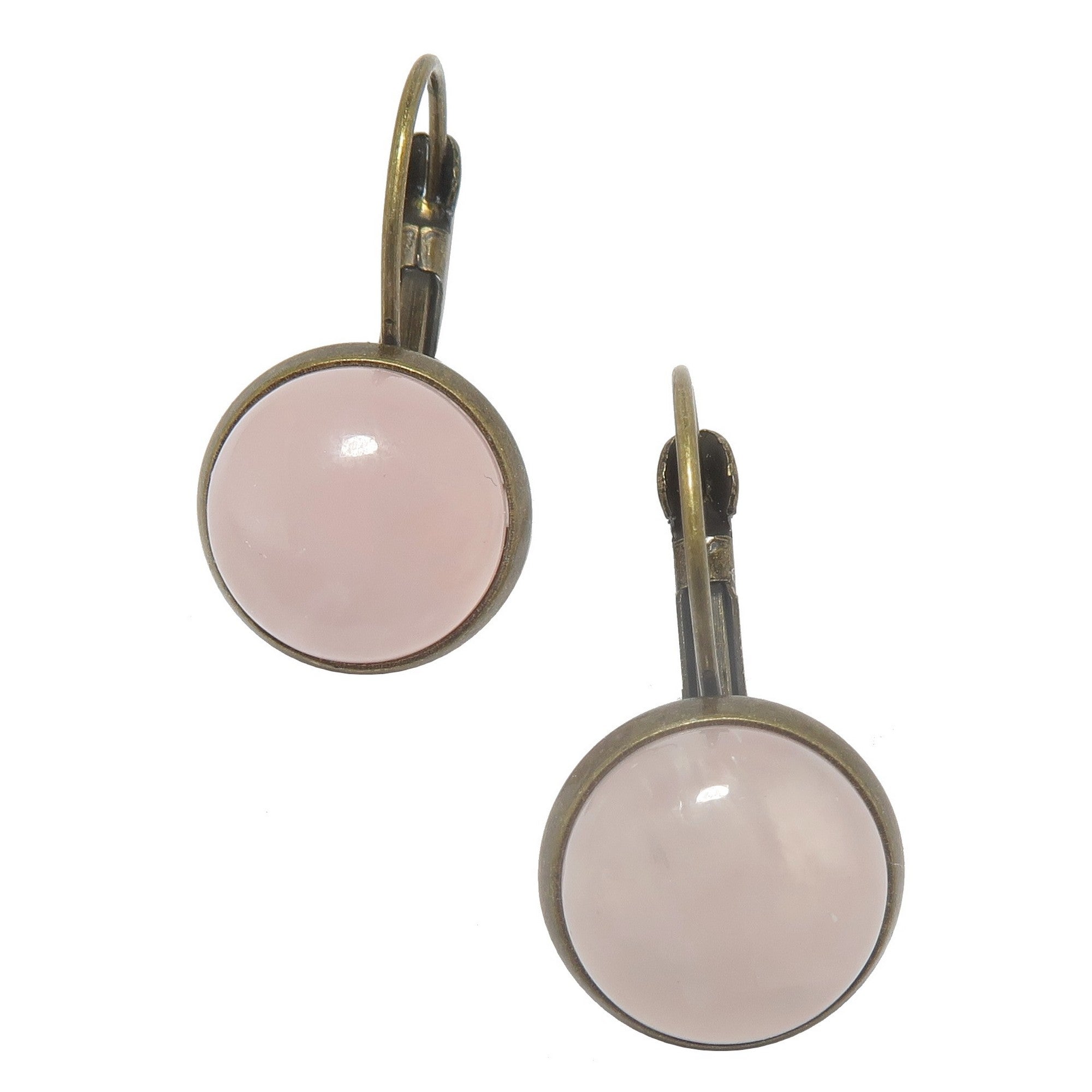 Rose Quartz Earrings Pink Dot Rustic Leverback
