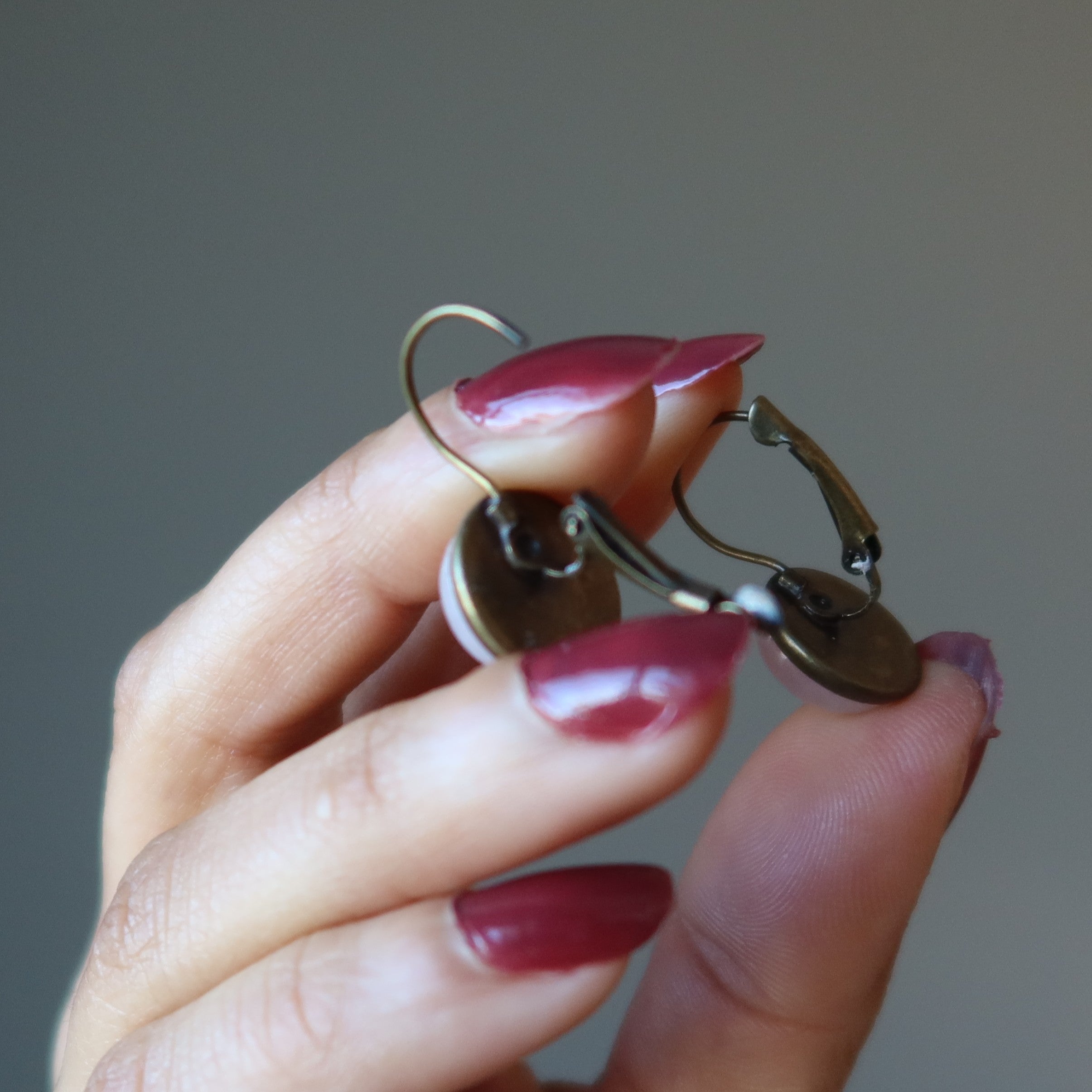Rose Quartz Earrings Pink Dot Rustic Leverback