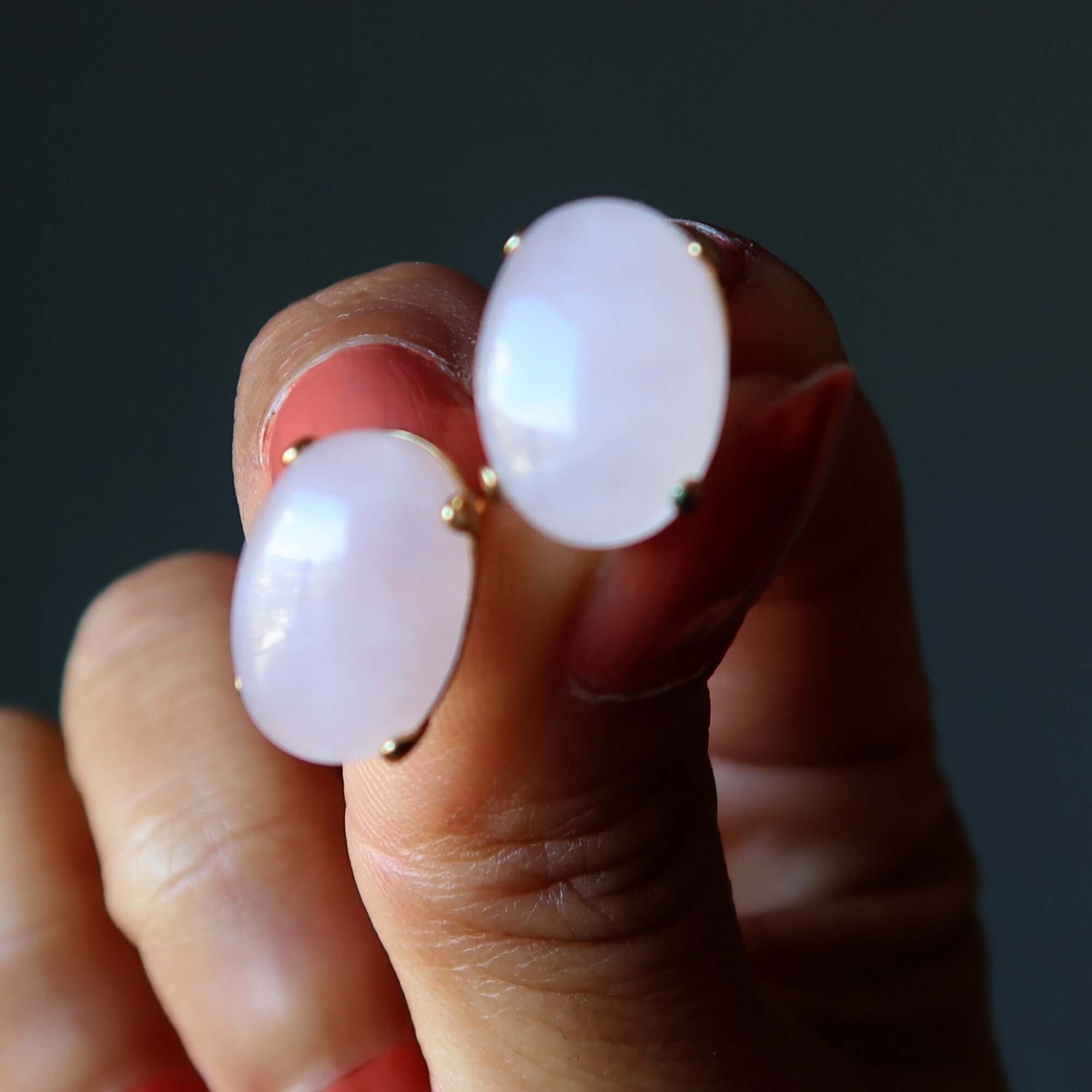 Rose Quartz Earrings Love Stud 14-Karat Gold