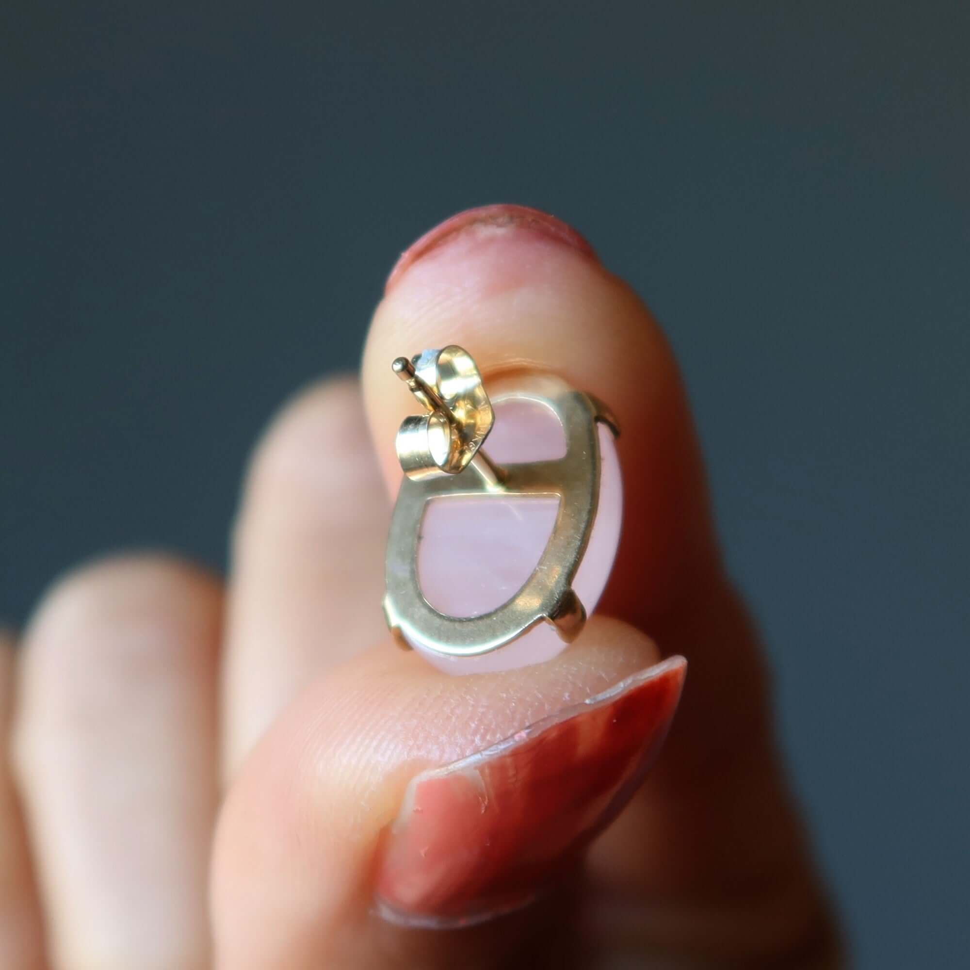 Rose Quartz Earrings Love Stud 14-Karat Gold