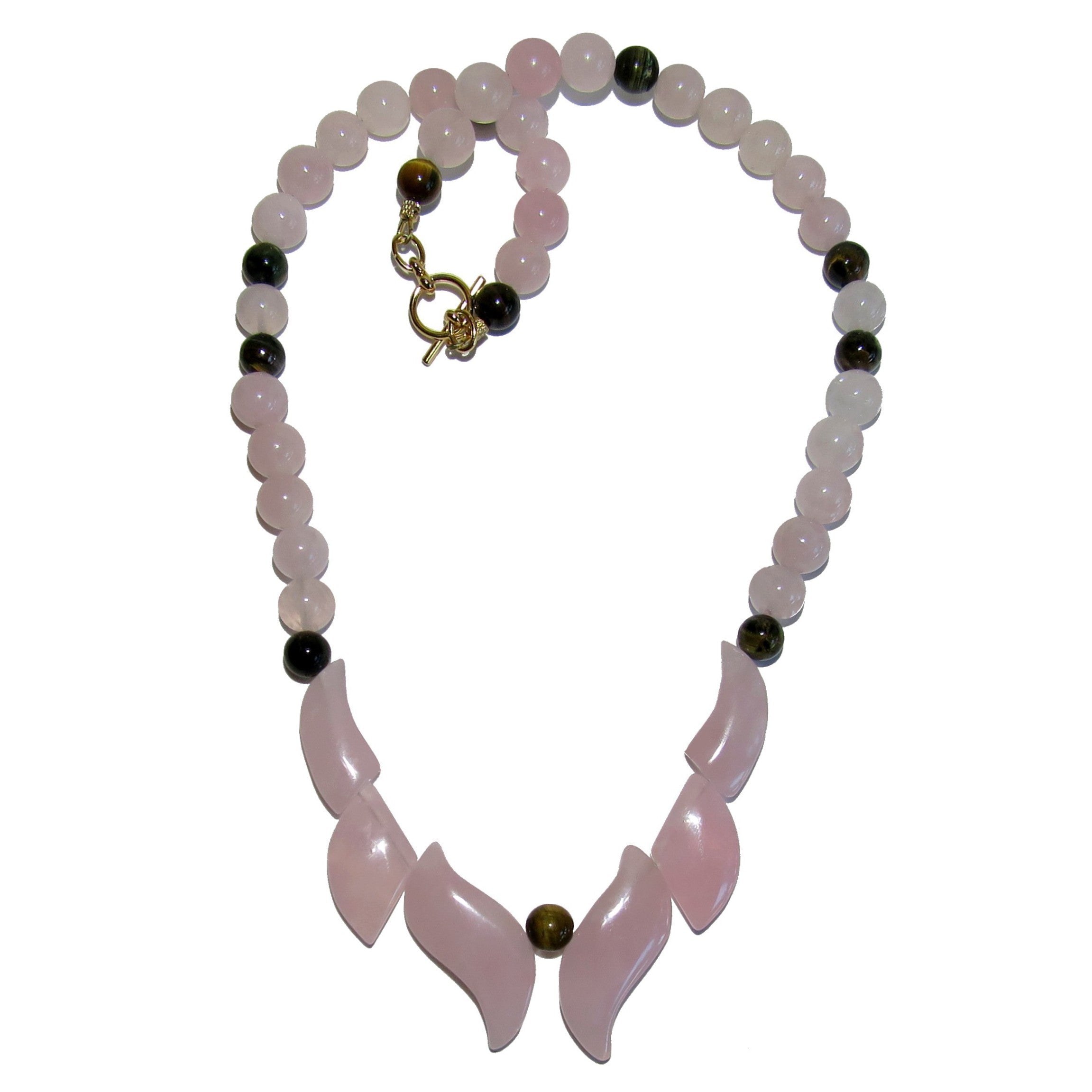 Rose Quartz Necklace Tigers Eye Flames Passion