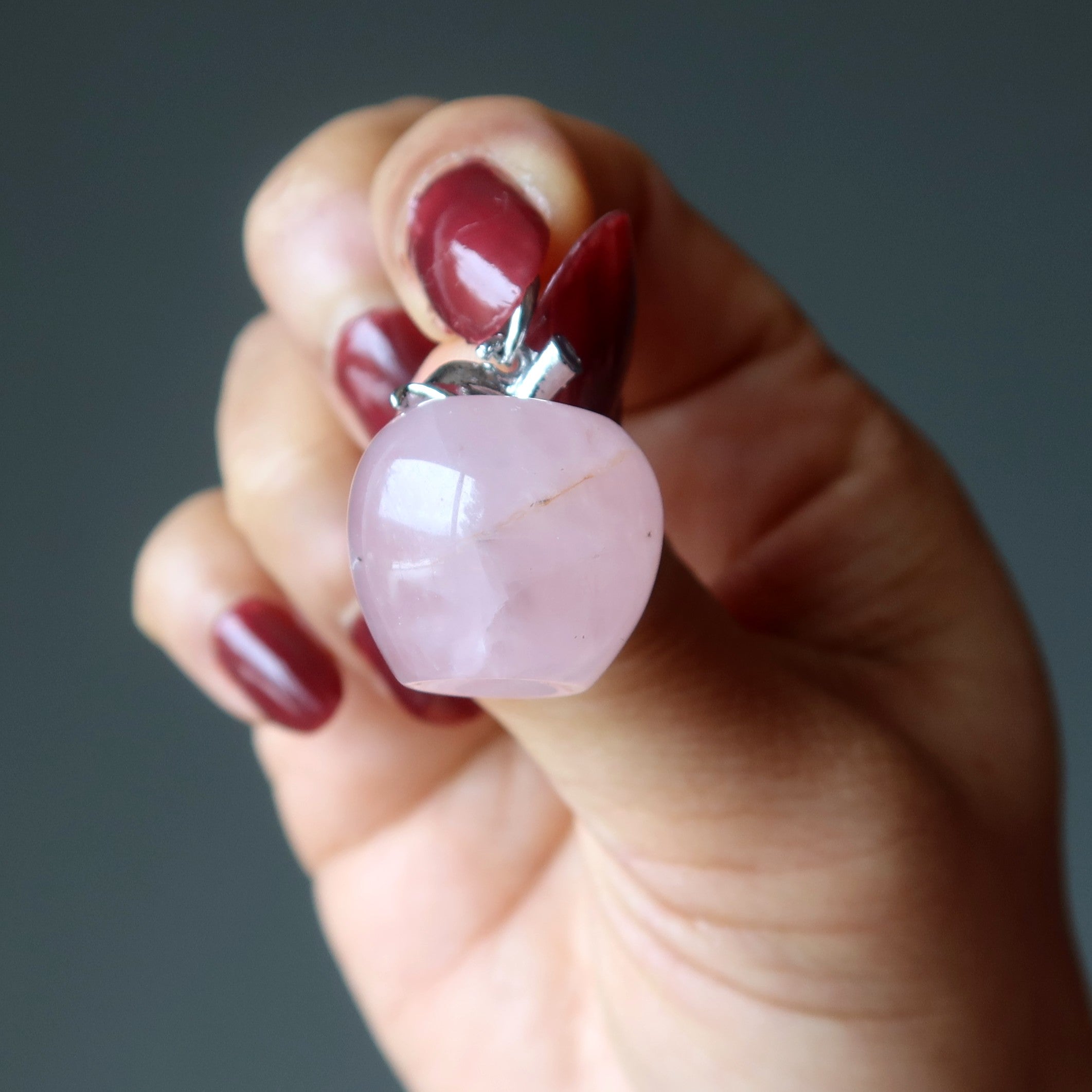 Rosenquarz-Anhänger rosa Apfel Liebesstein Silber