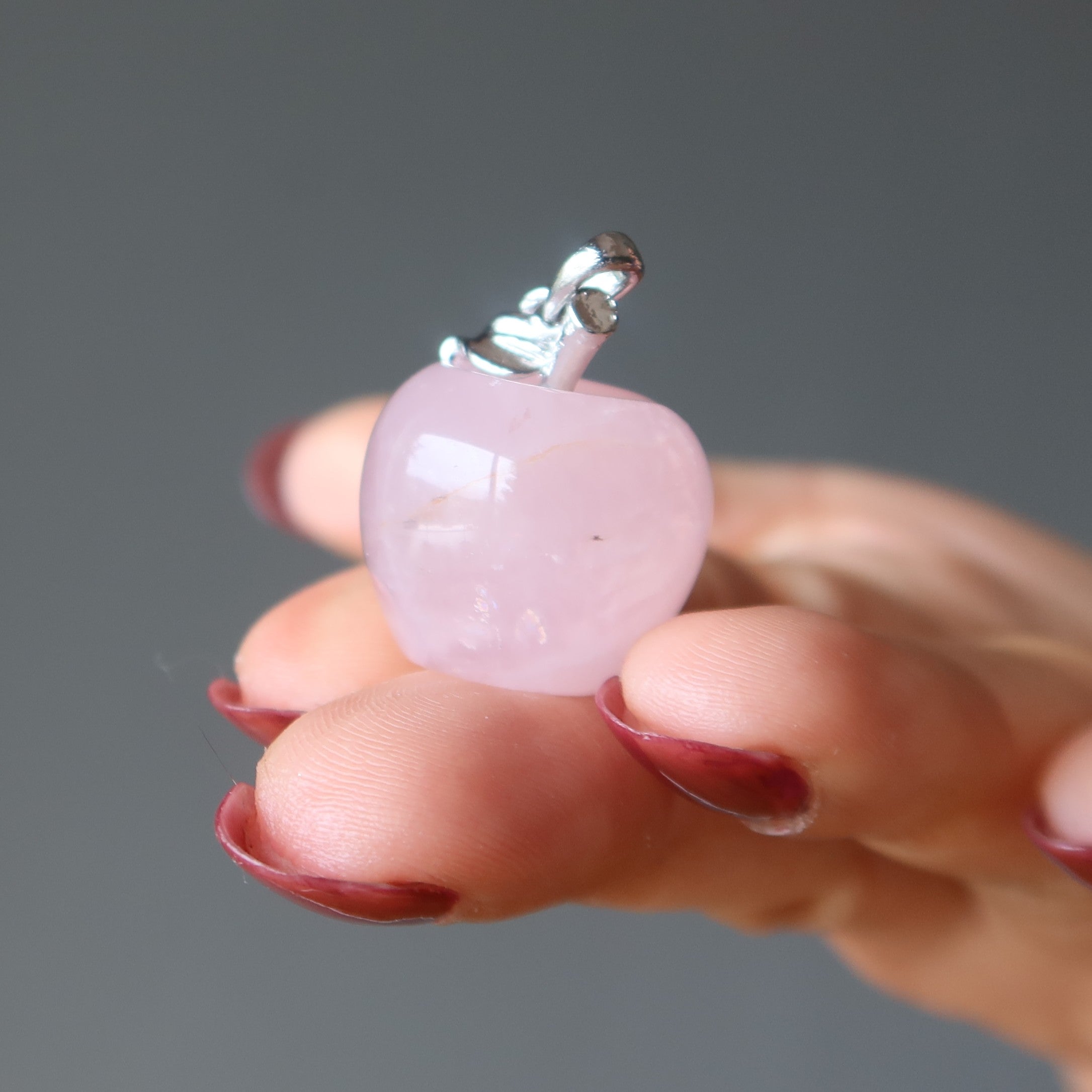 Rosenquarz-Anhänger rosa Apfel Liebesstein Silber