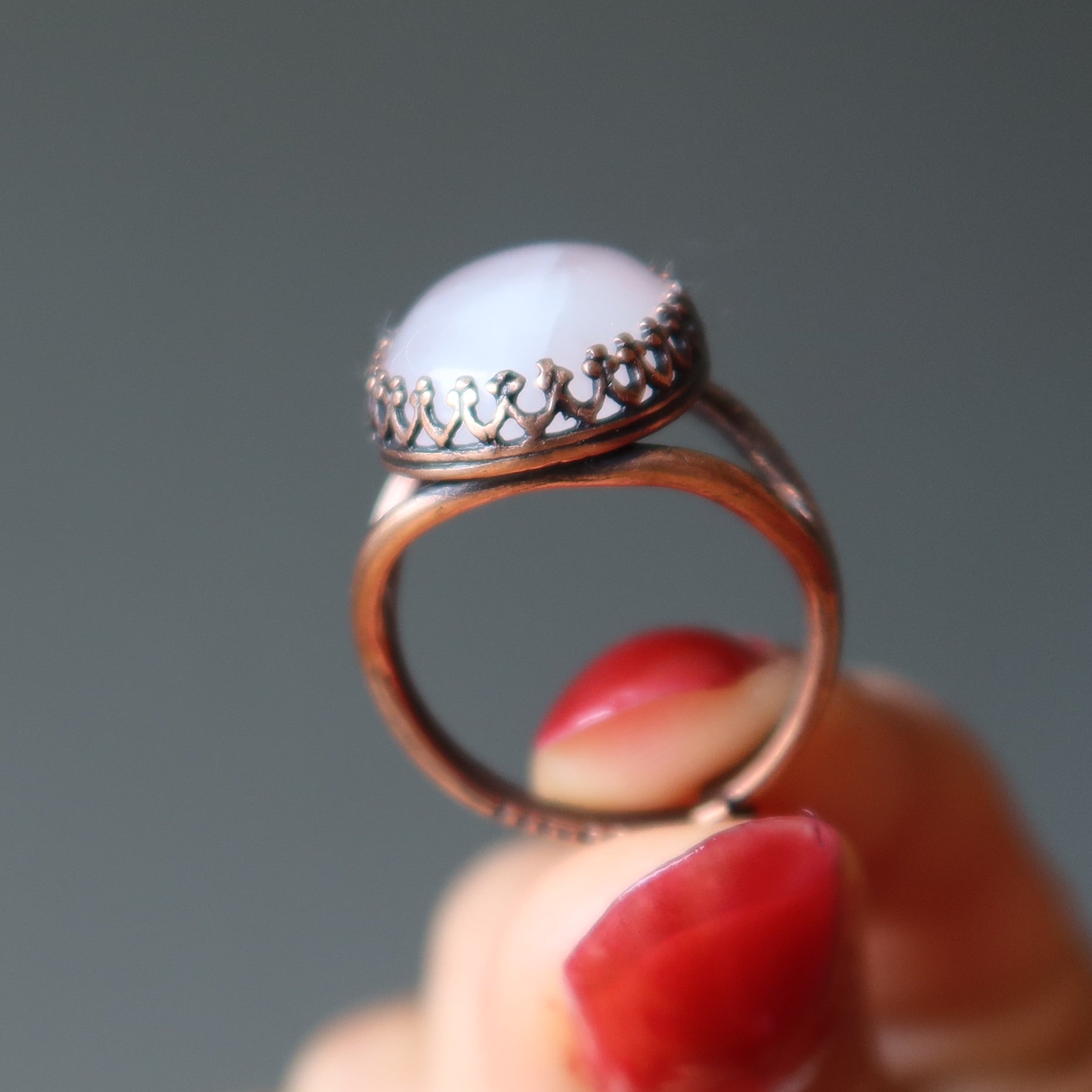 Rosenquarz Ring Zeitloses Antik-Kupfer Verstellbar