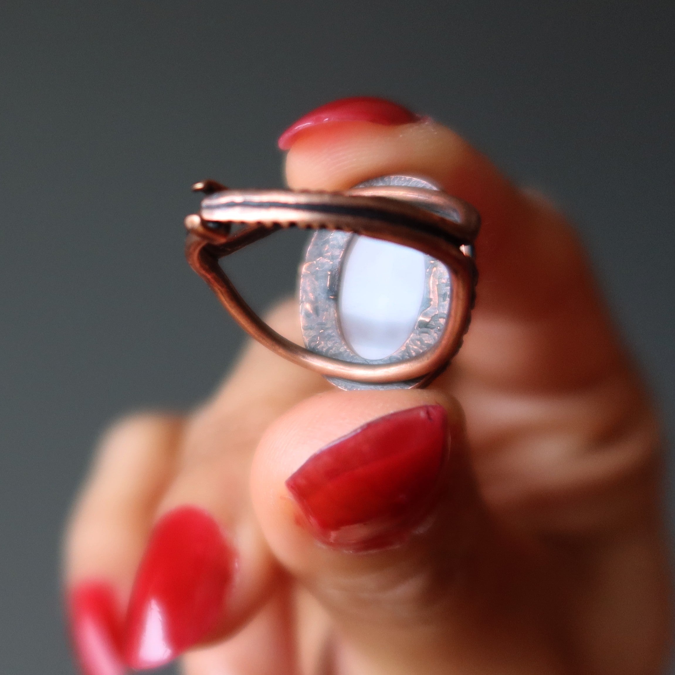 Rosenquarz Ring Zeitloses Antik-Kupfer Verstellbar