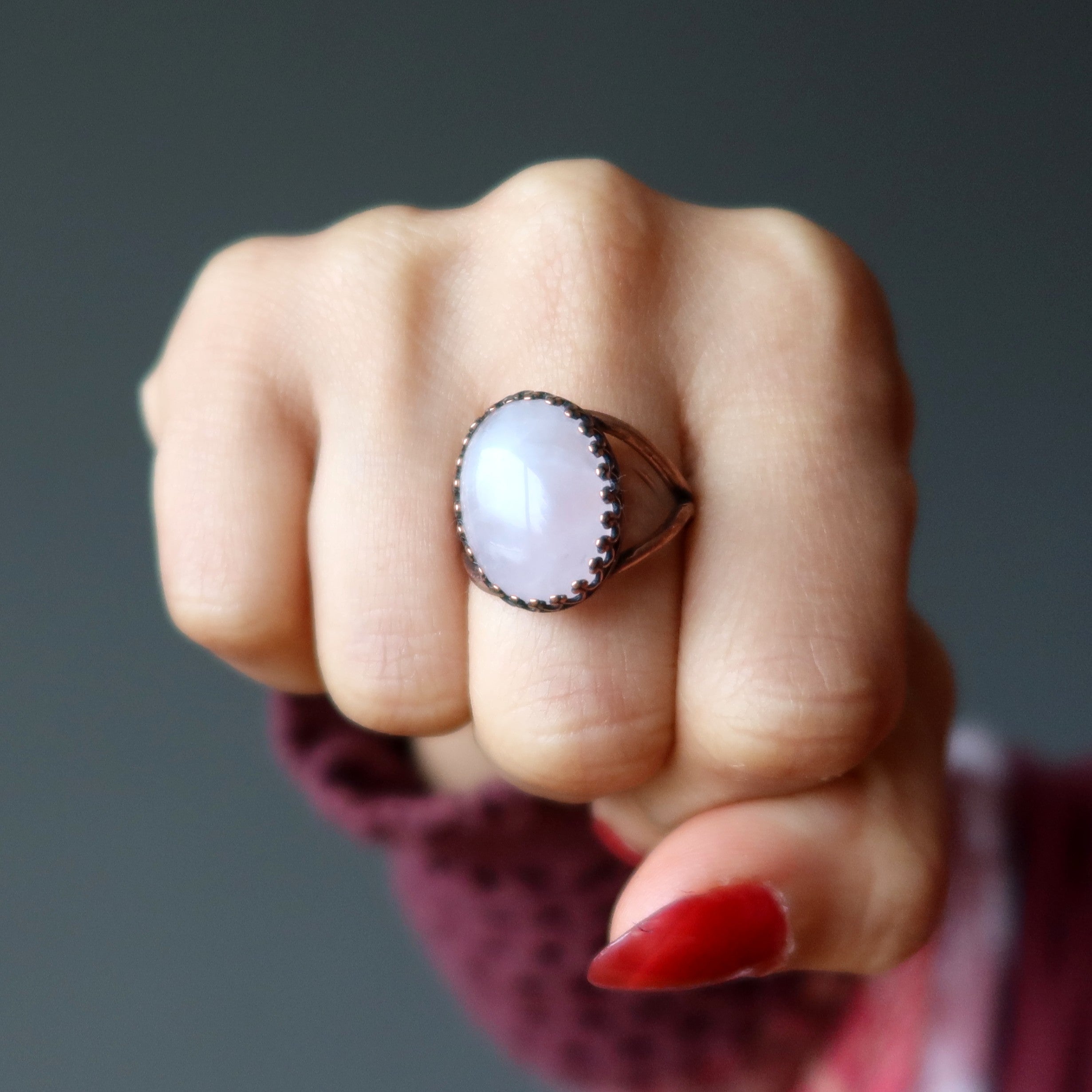 Rosenquarz Ring Zeitloses Antik-Kupfer Verstellbar