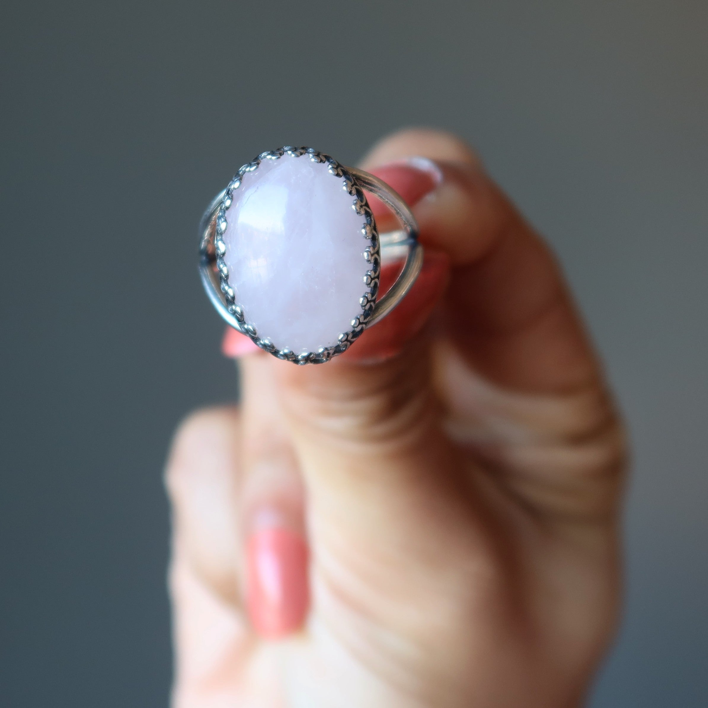 Rose Quartz Ring Beauty Sterling Silver Adjustable