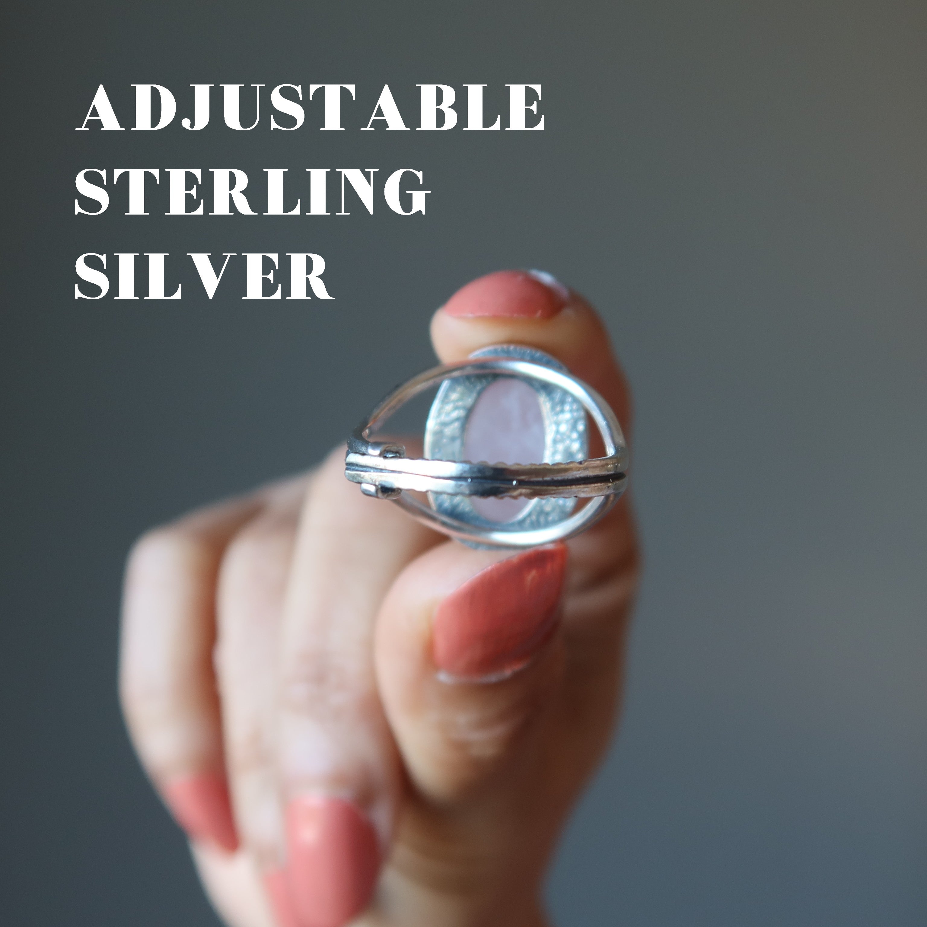 Rose Quartz Ring Beauty Sterling Silver Adjustable