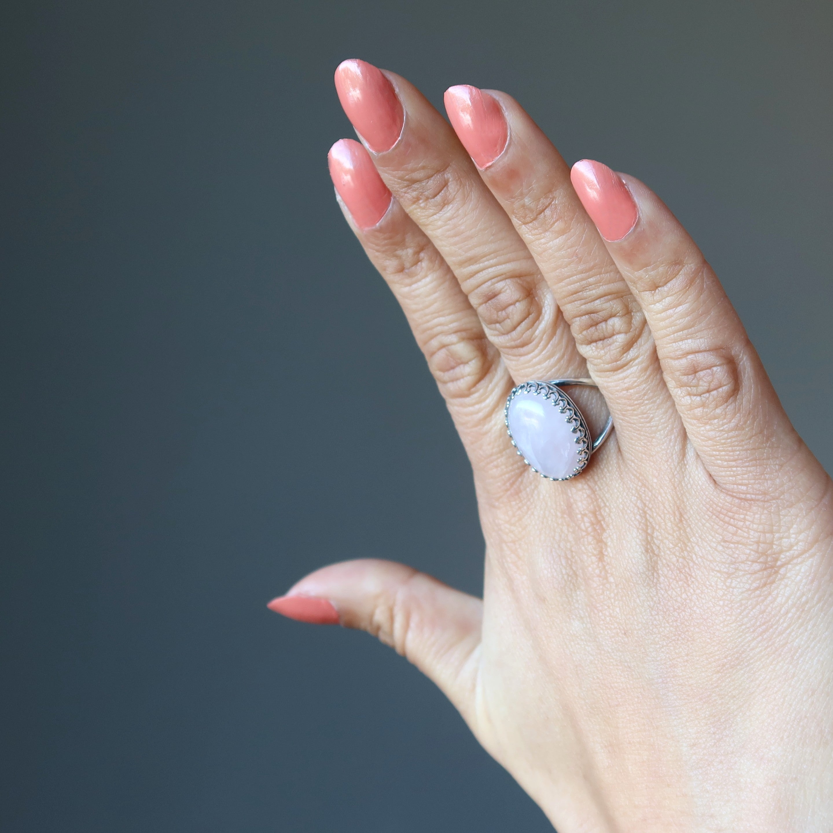 Rose Quartz Ring Beauty Sterling Silver Adjustable