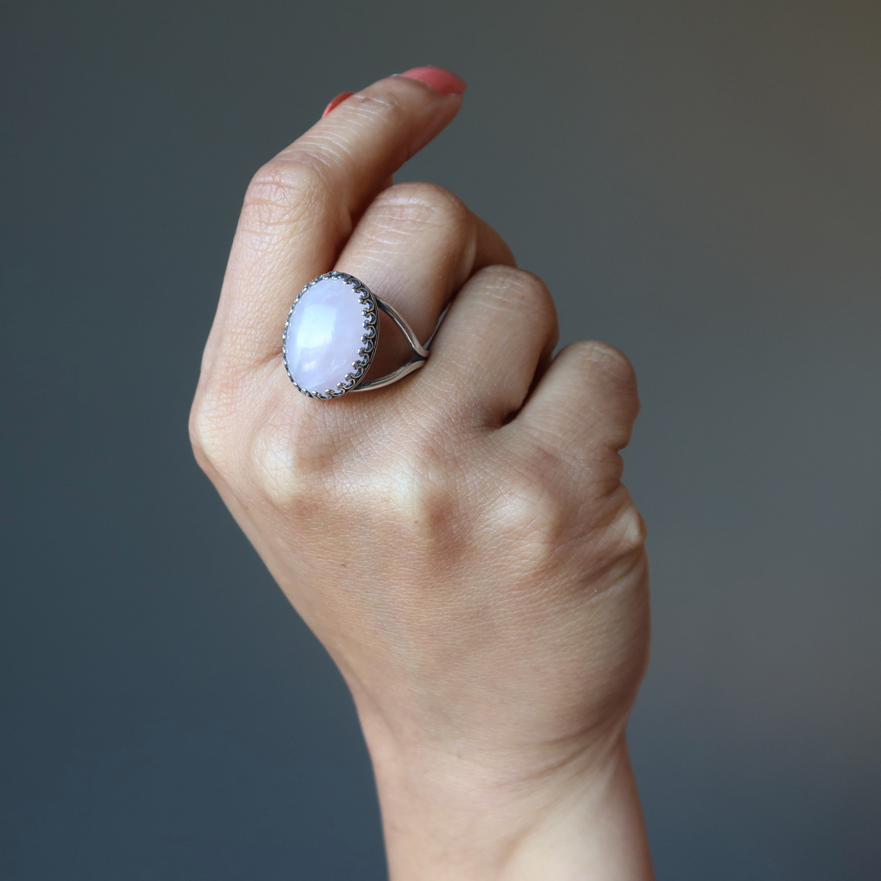 Rose Quartz Ring Beauty Sterling Silver Adjustable