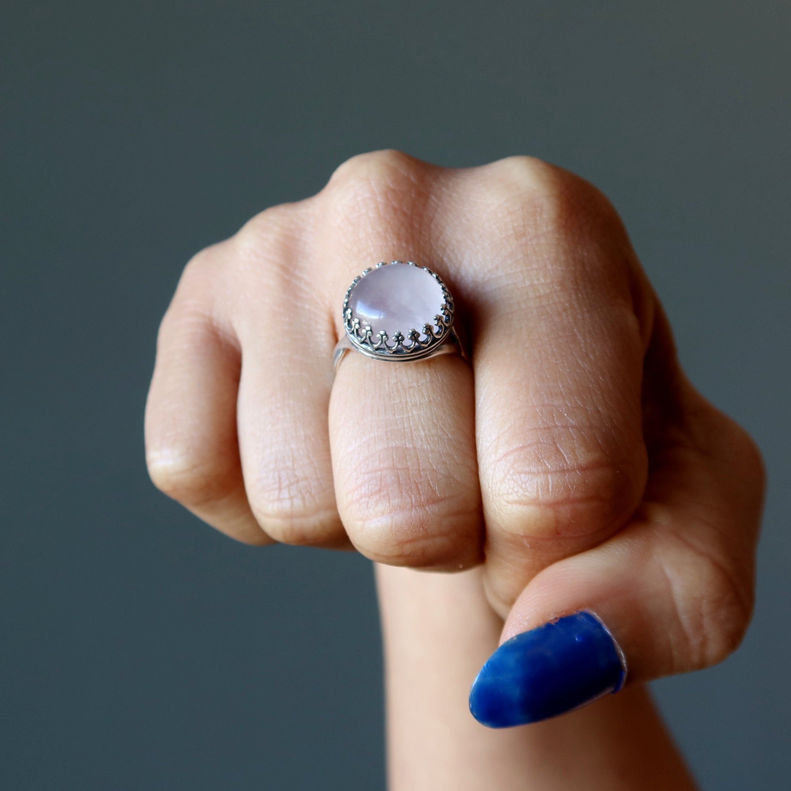 Rose Quartz Ring of Love Sterling Silver Adjustable